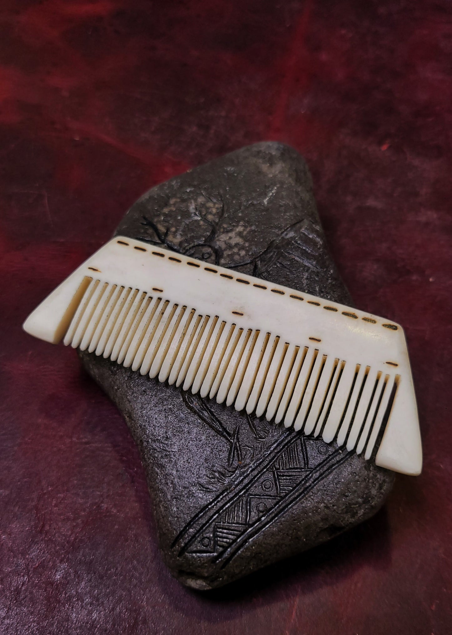 Cow Bone Comb - pyrography