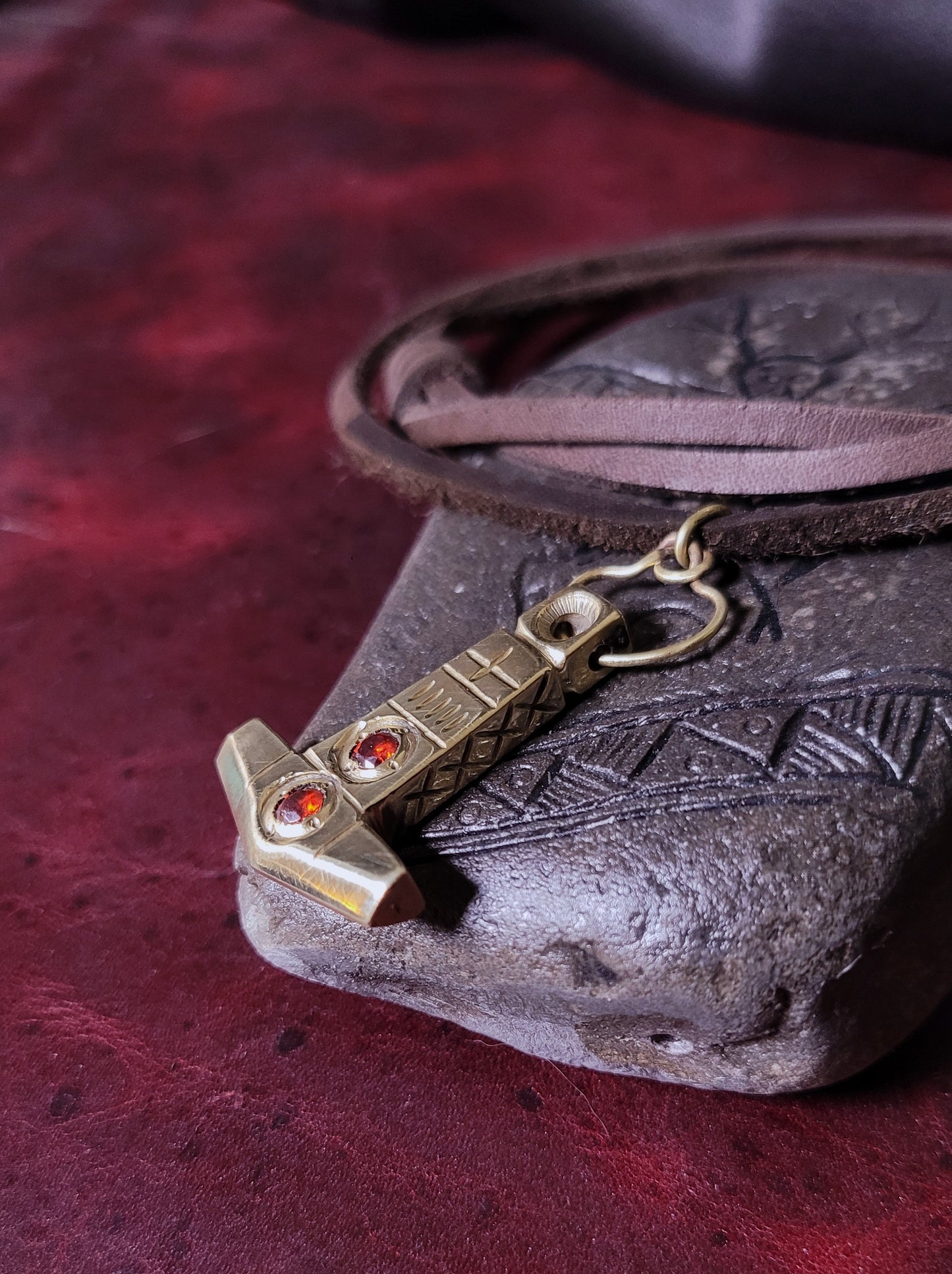 Brass Mjolnir hammer pendant- CZ