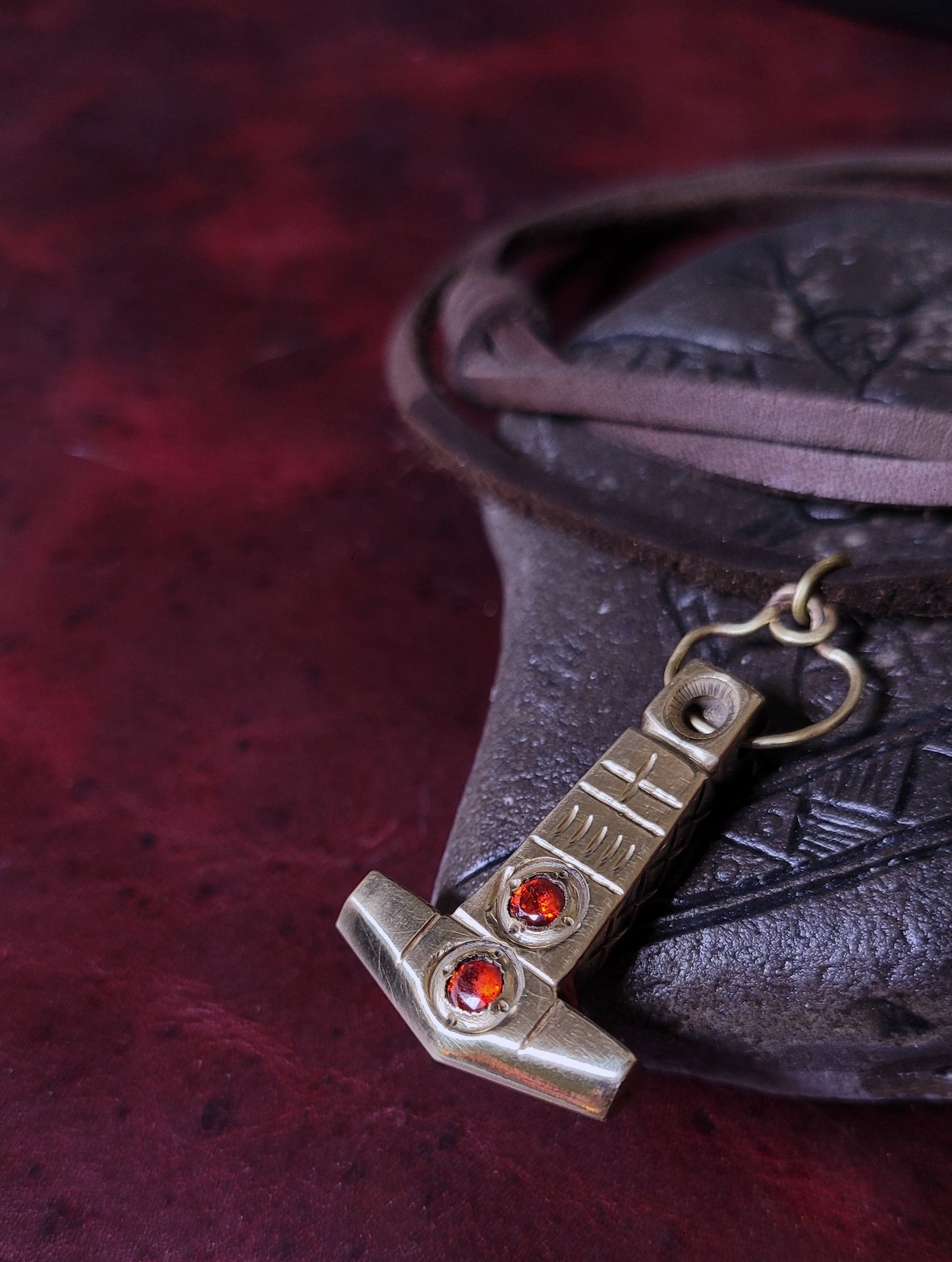 Brass Mjolnir hammer pendant- CZ