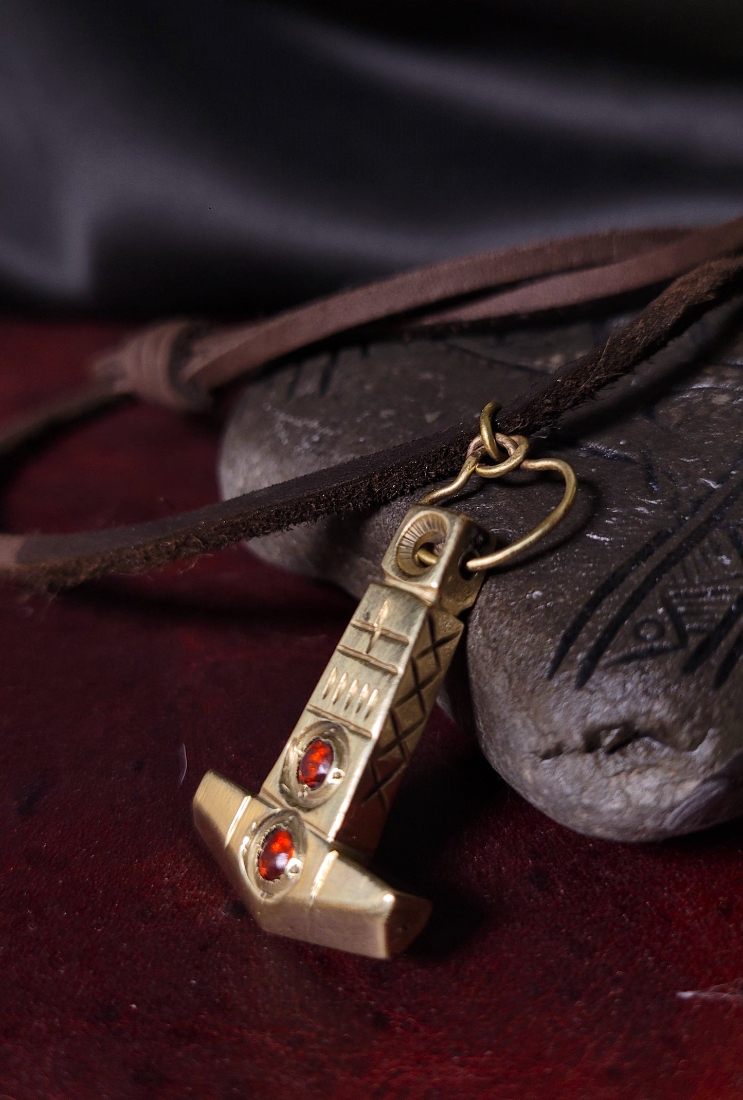 Brass Mjolnir hammer pendant- CZ
