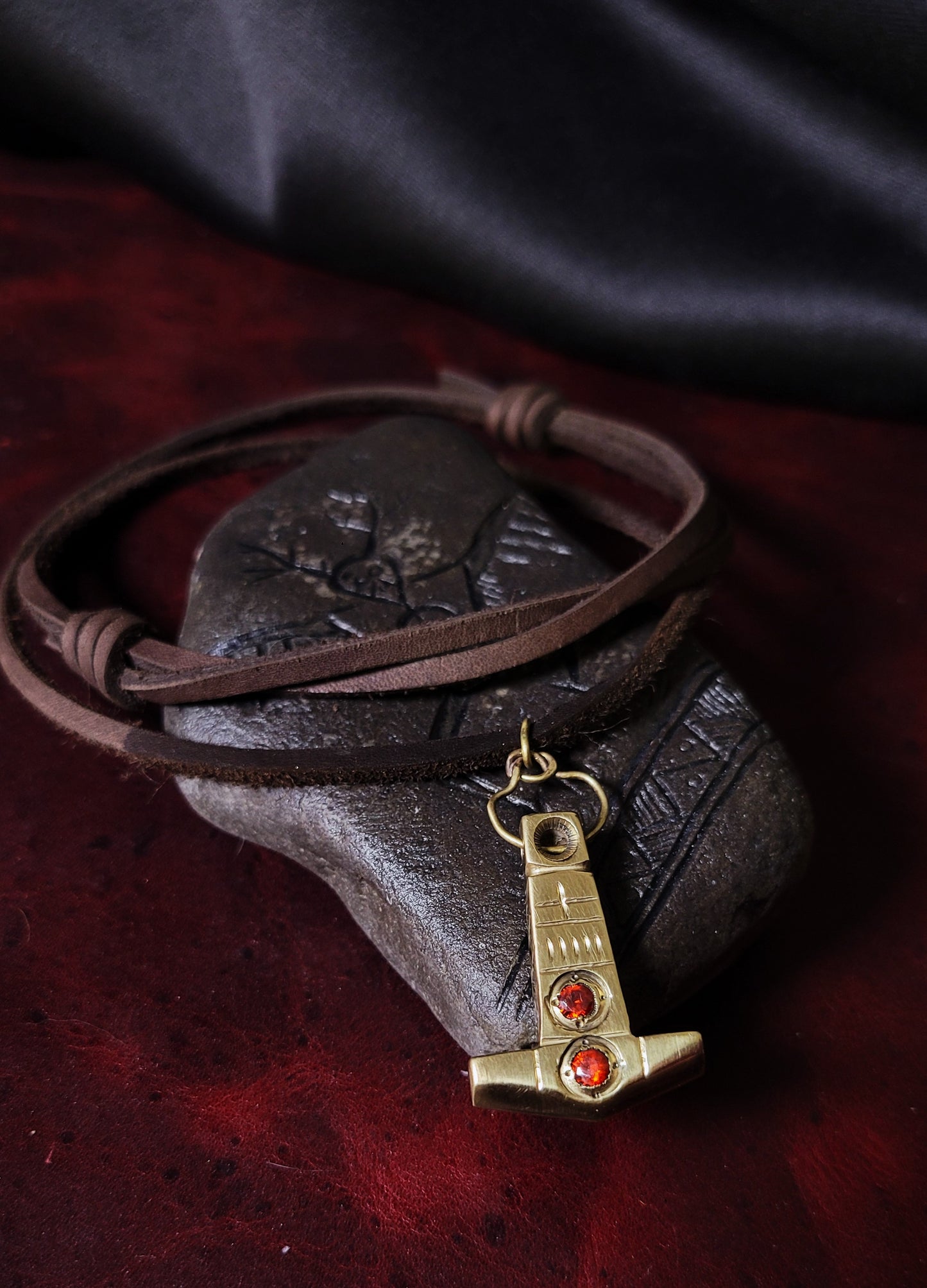 Brass Mjolnir hammer pendant- CZ