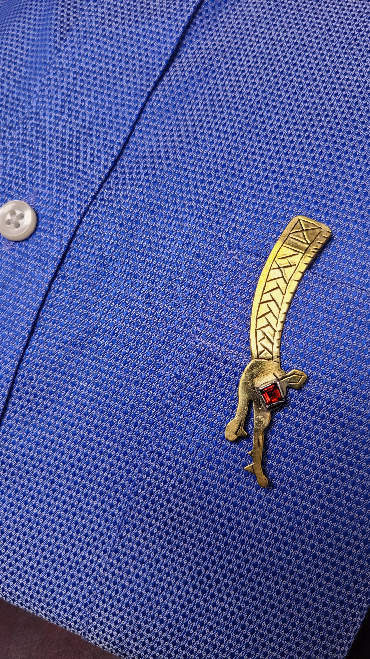 Brass dragon tie/ pocket clip- garnet