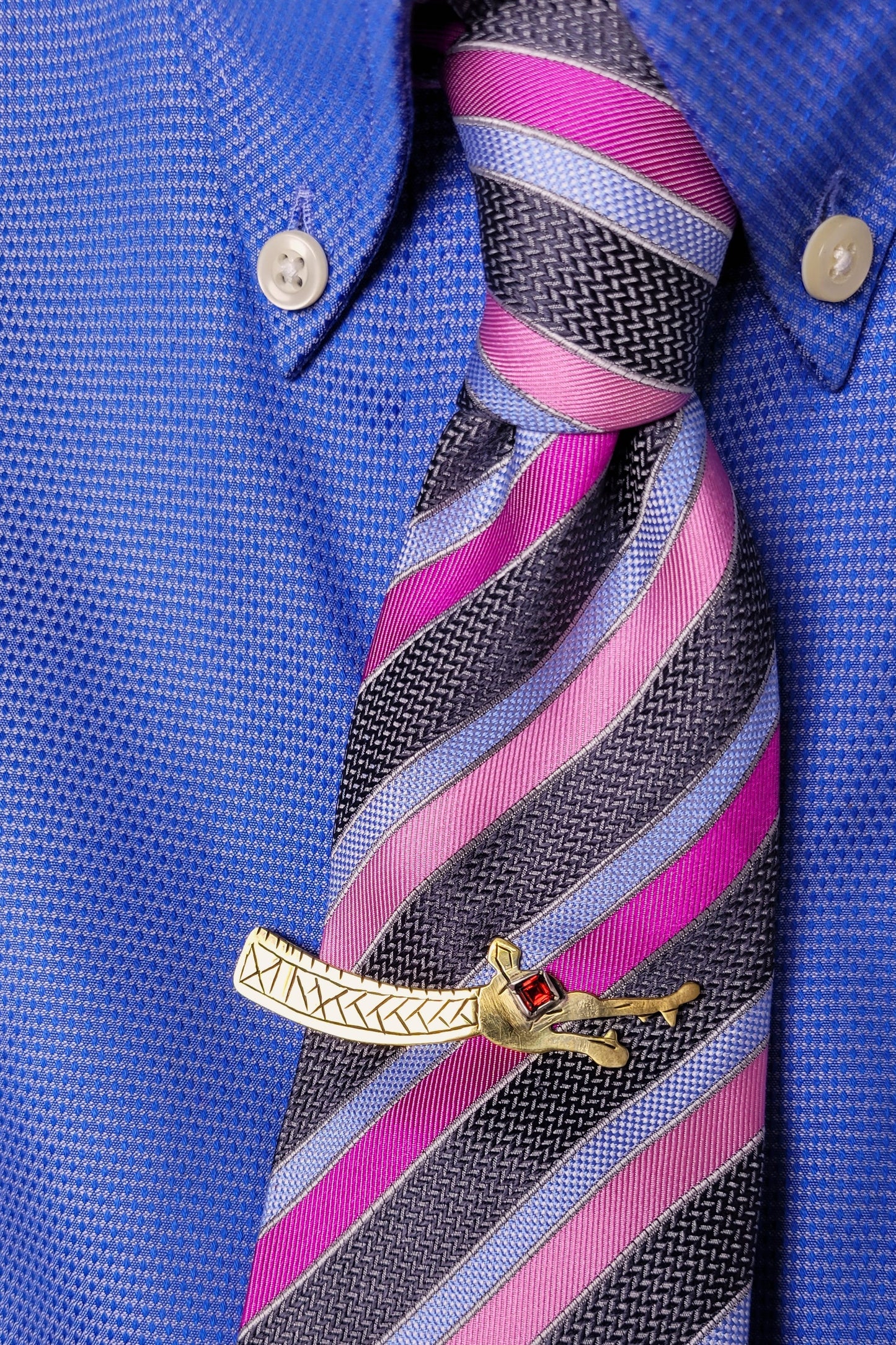 Brass dragon tie/ pocket clip- garnet