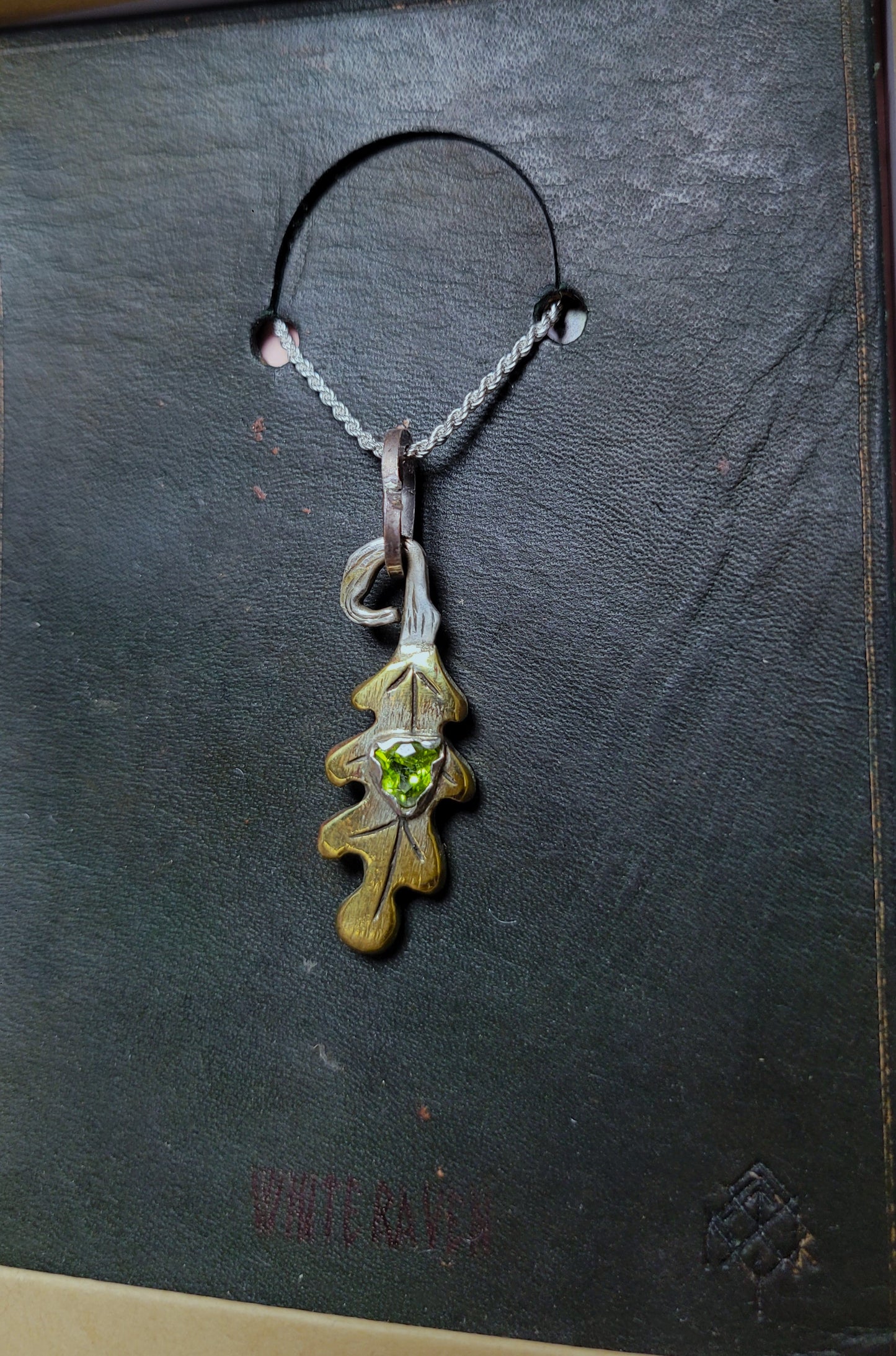 Brass Oak Leaf Pendant - Peridot