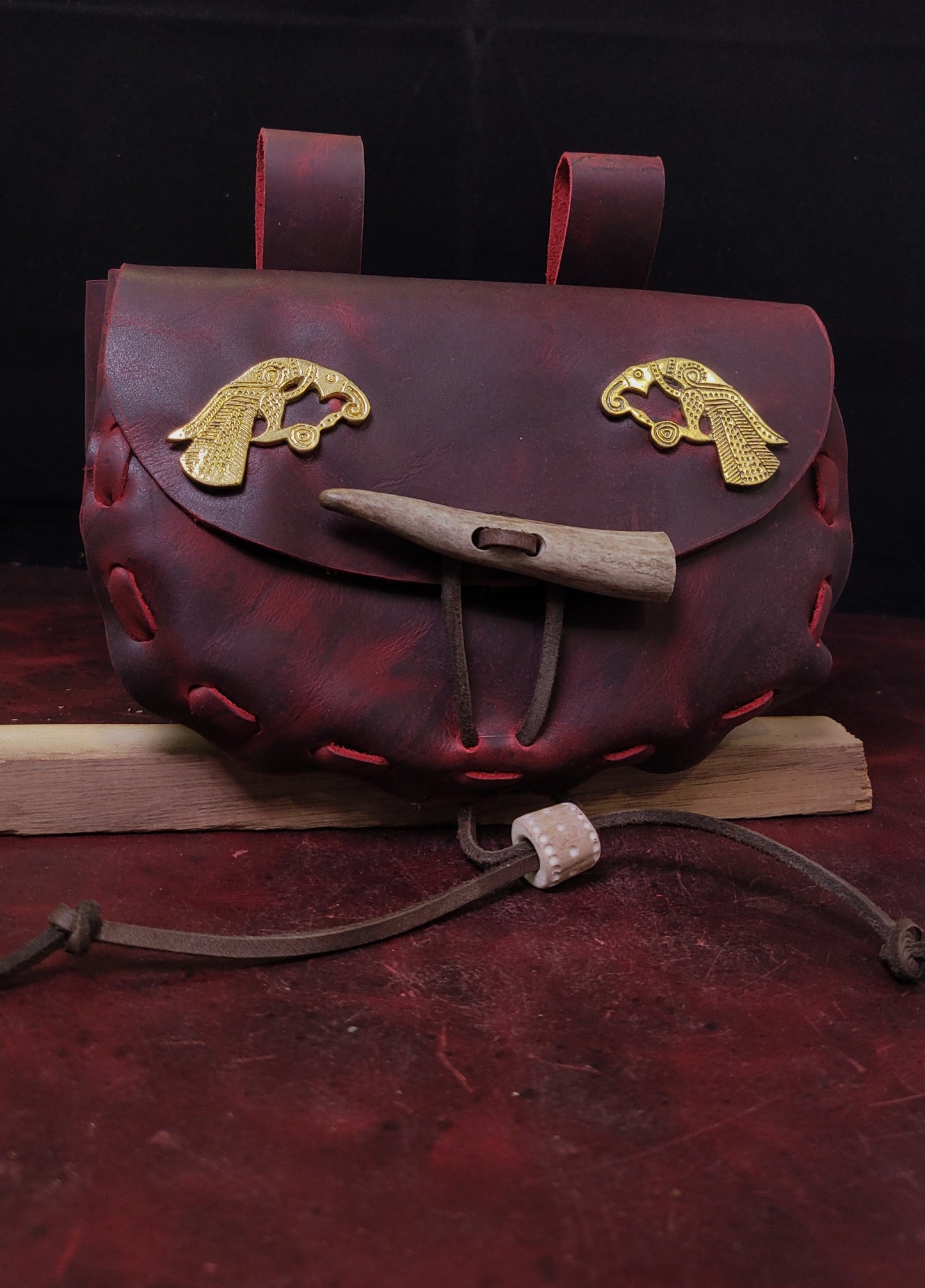 Brass Ravens Red Leather Pouch