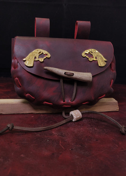 Brass Ravens Red Leather Pouch