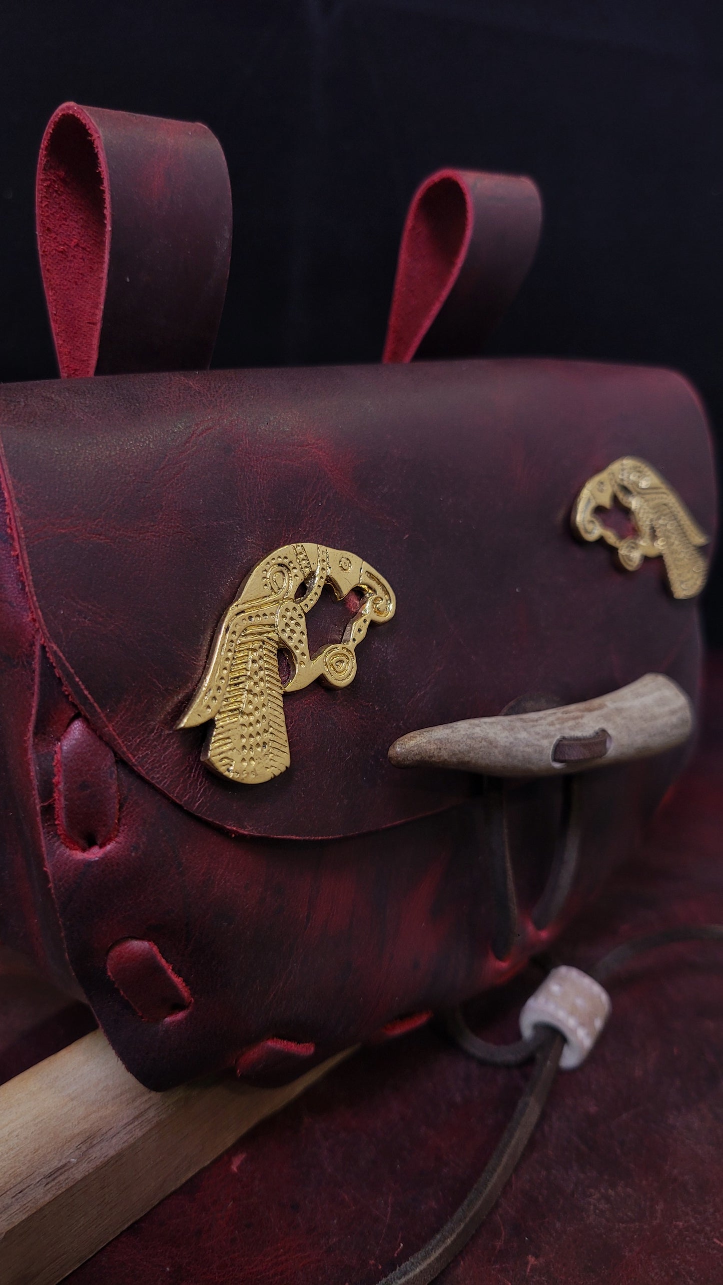 Brass Ravens Red Leather Pouch