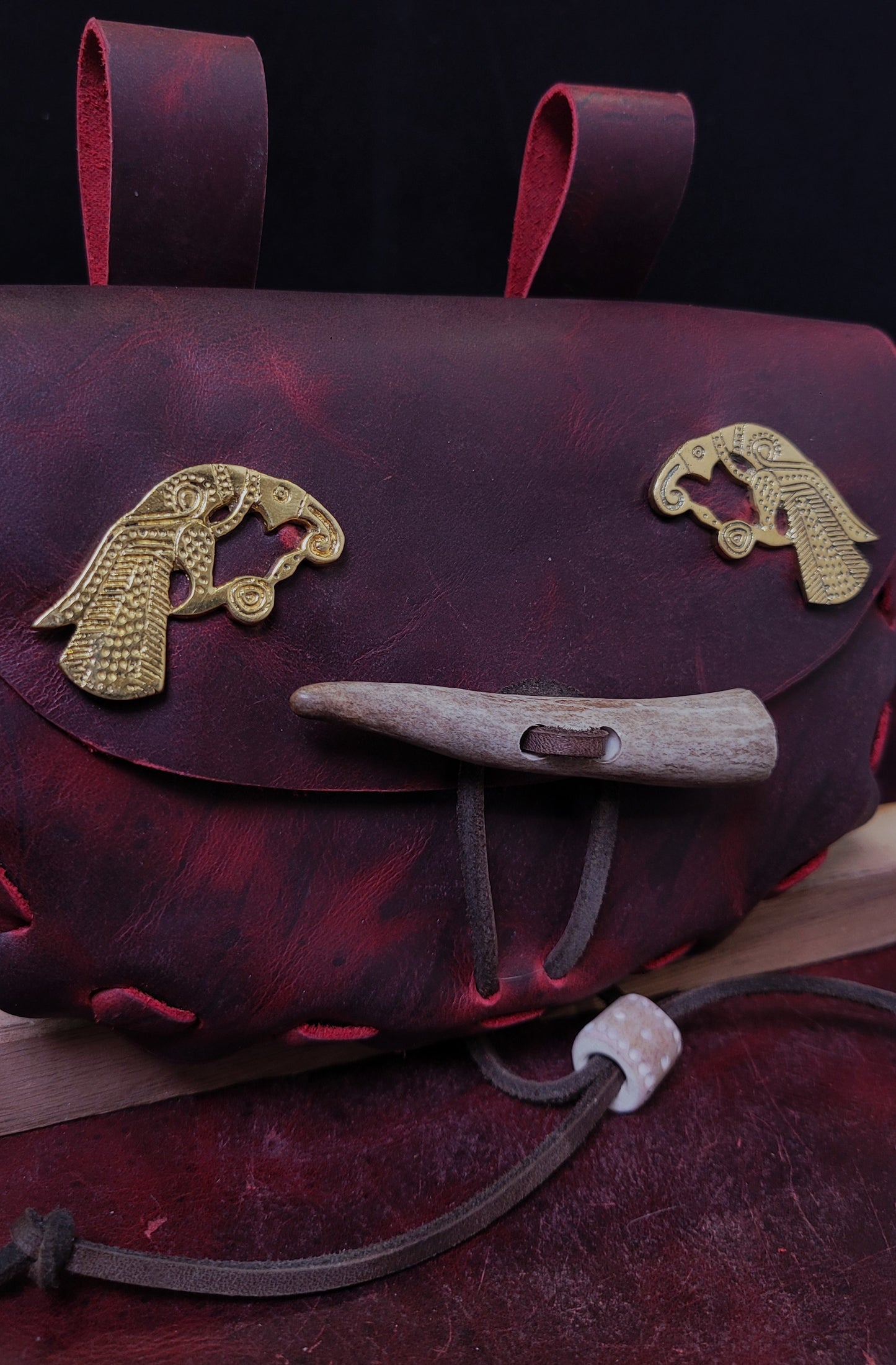 Brass Ravens Red Leather Pouch