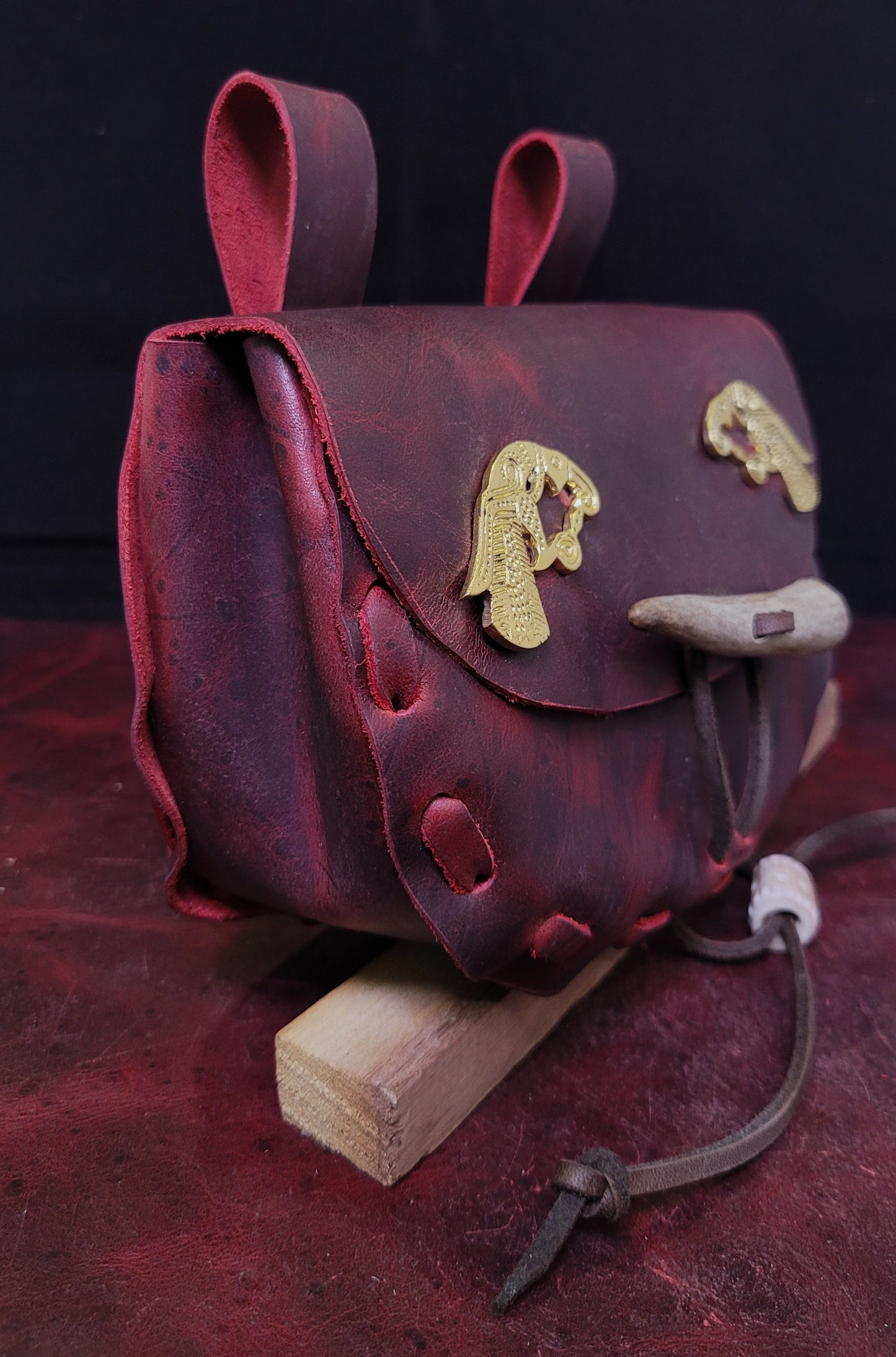 Brass Ravens Red Leather Pouch