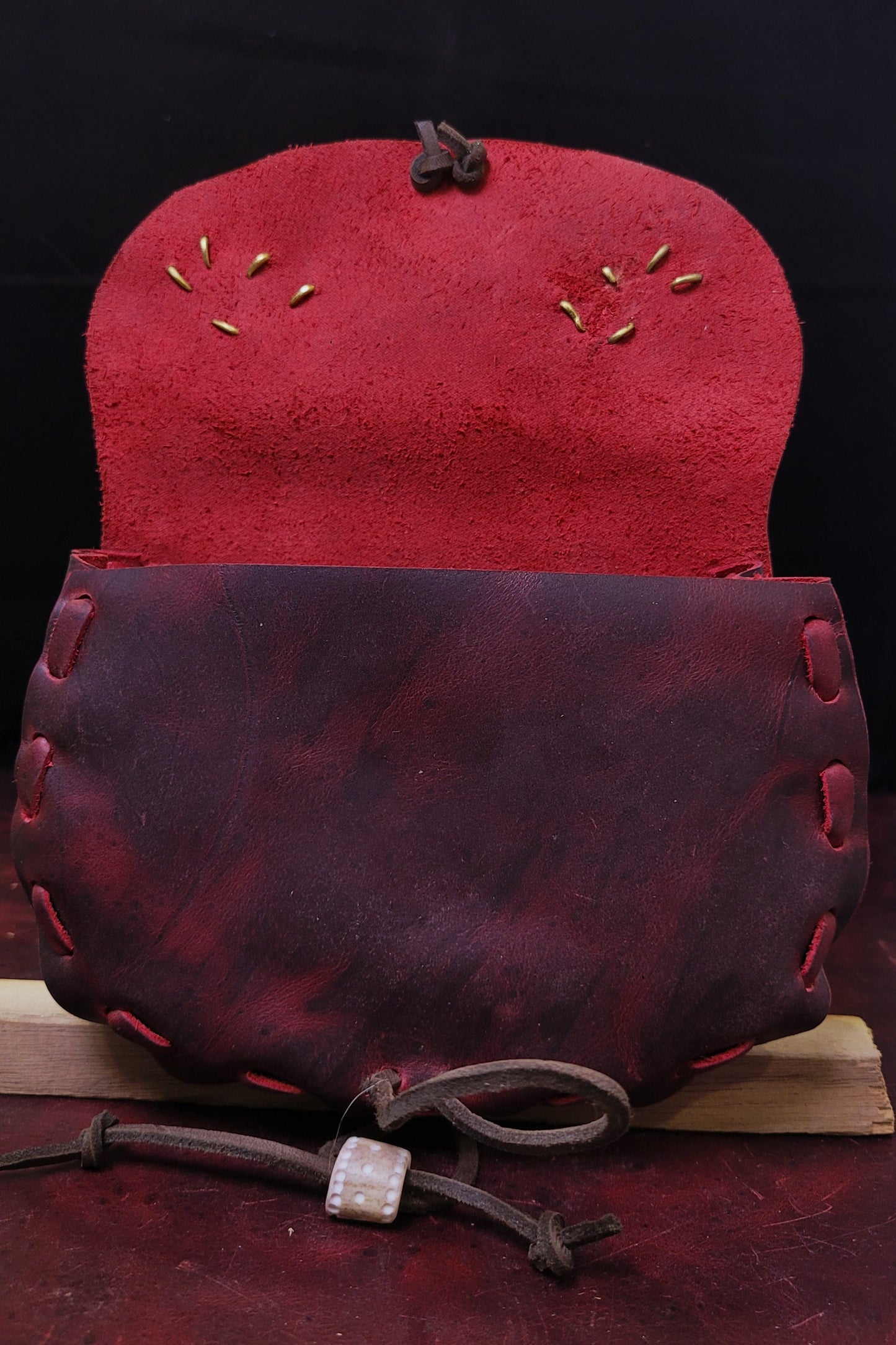 Brass Ravens Red Leather Pouch