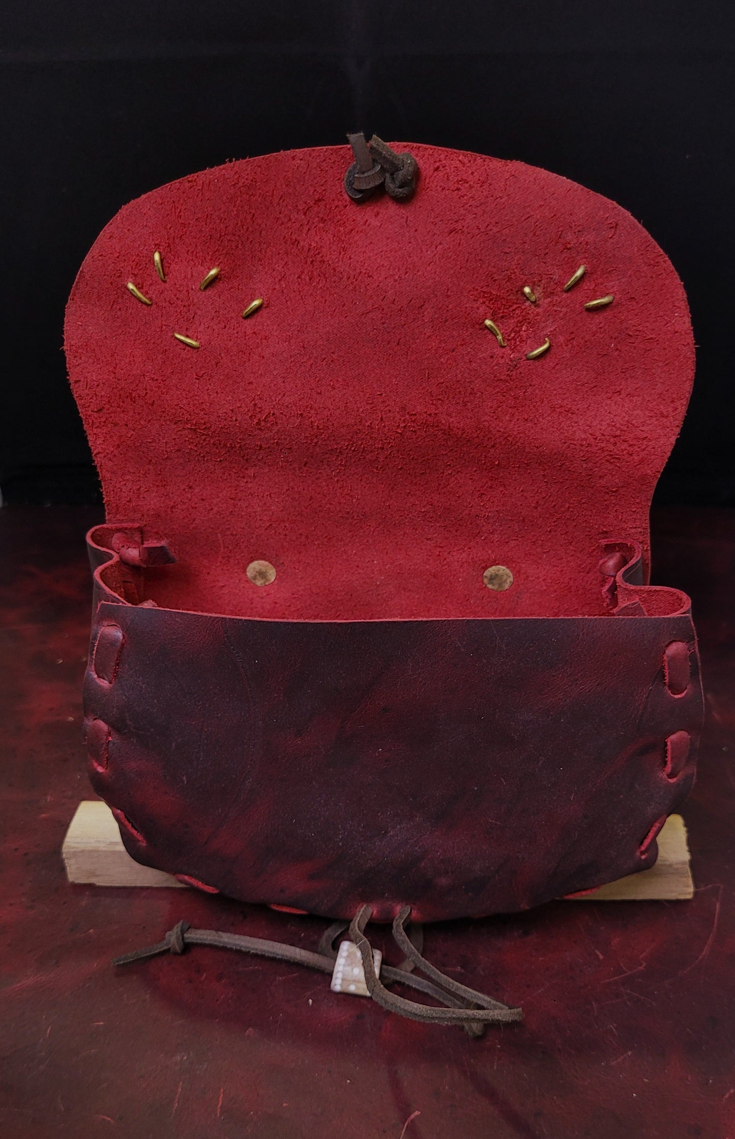 Brass Ravens Red Leather Pouch