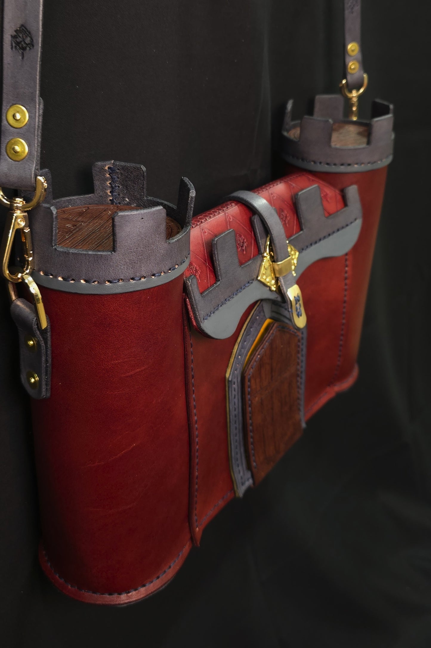 The Red-wall Castle Leather Bag - Burgundy and Grey