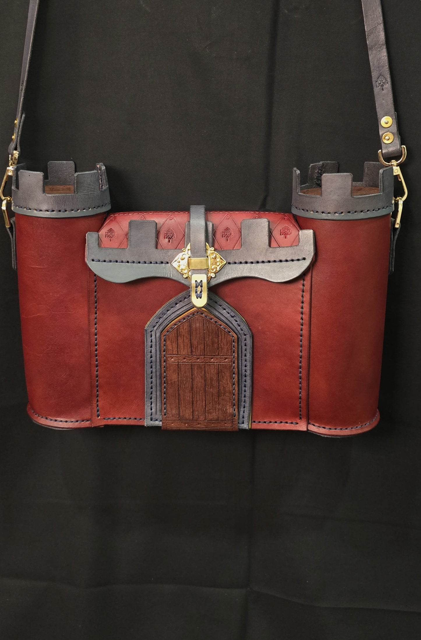 The Red-wall Castle Leather Bag - Burgundy and Grey