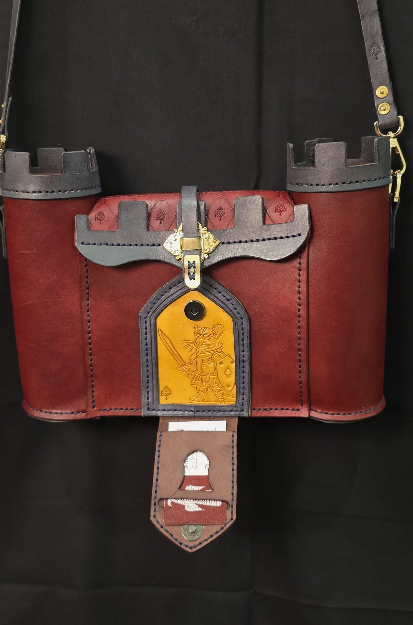 The Red-wall Castle Leather Bag - Burgundy and Grey