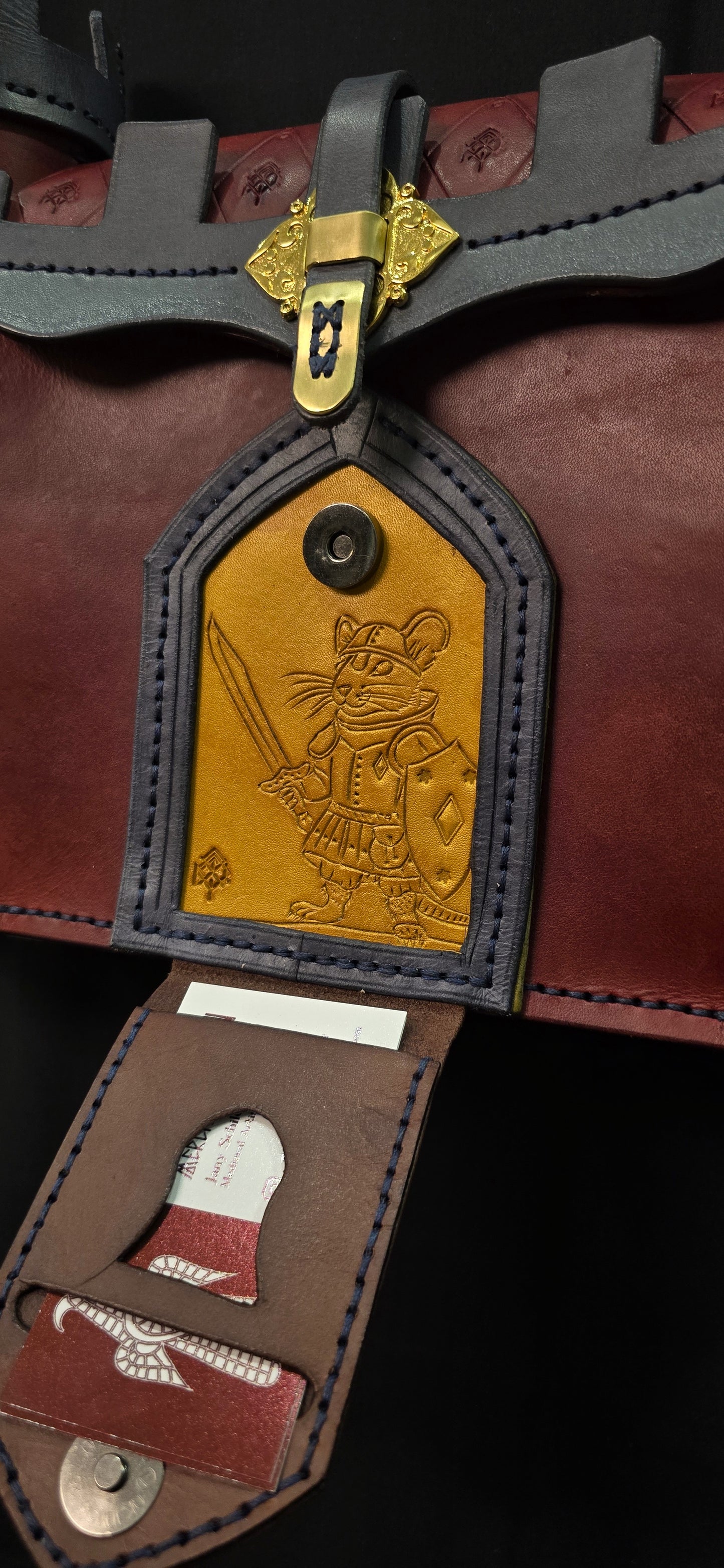 The Red-wall Castle Leather Bag - Burgundy and Grey