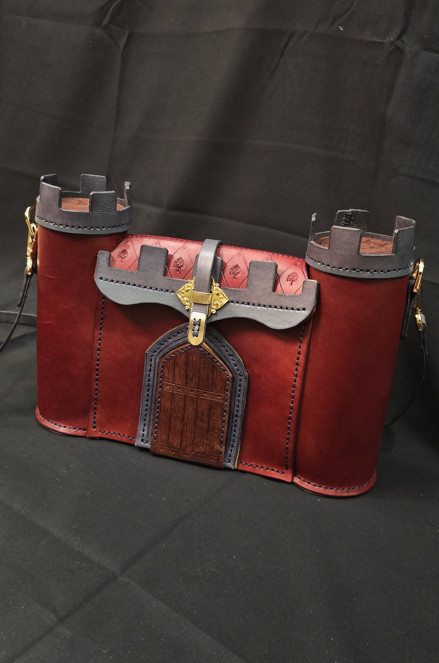 The Red-wall Castle Leather Bag - Burgundy and Grey