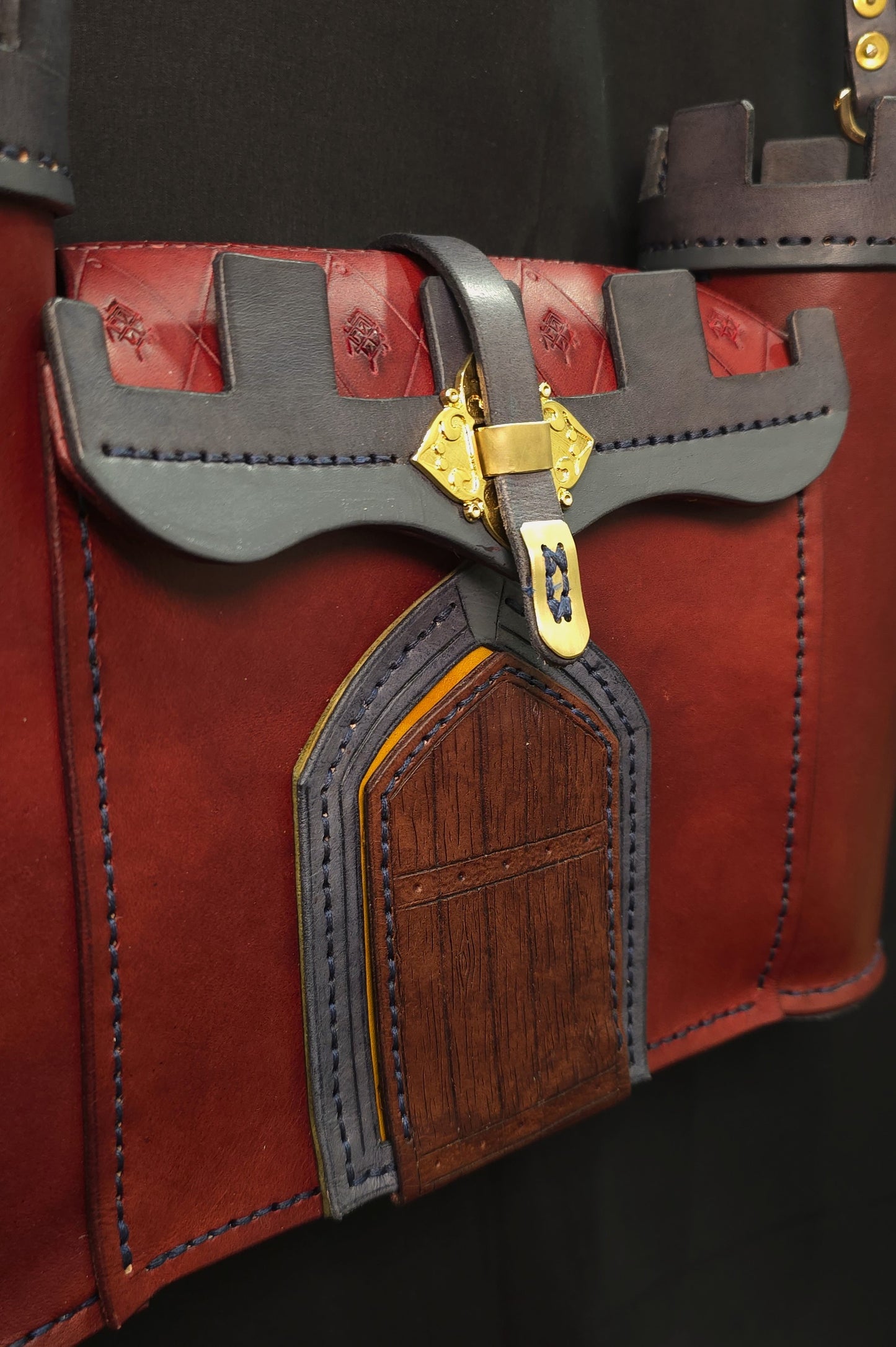 The Red-wall Castle Leather Bag - Burgundy and Grey