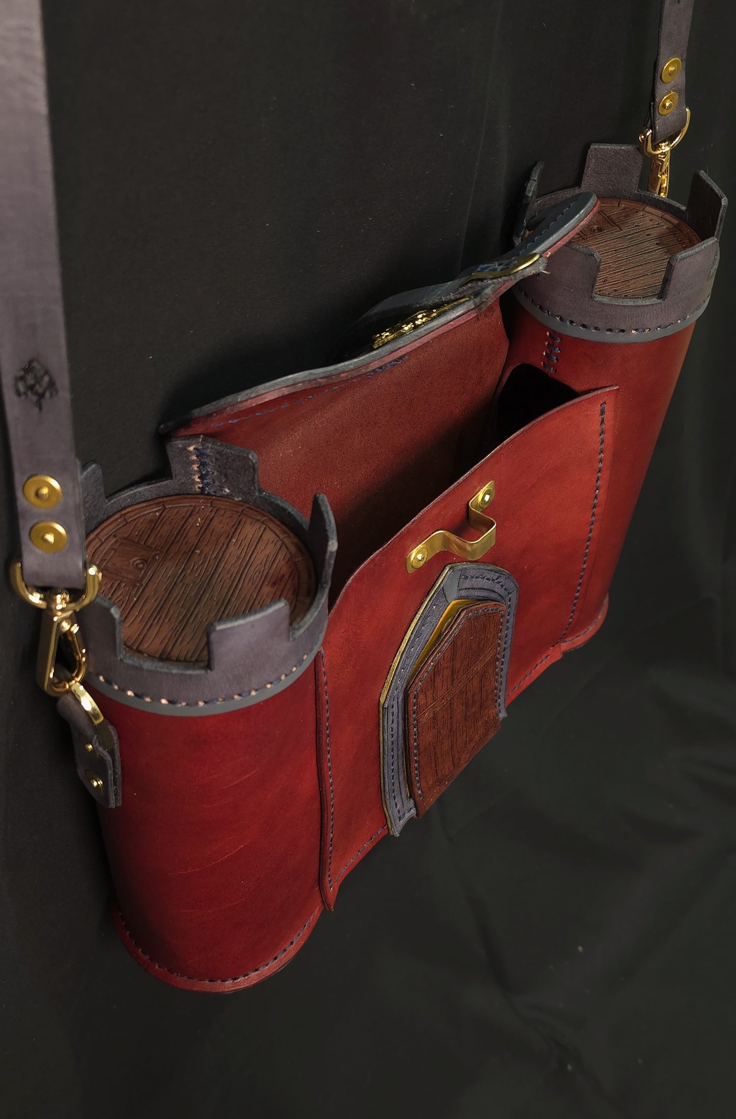 The Red-wall Castle Leather Bag - Burgundy and Grey