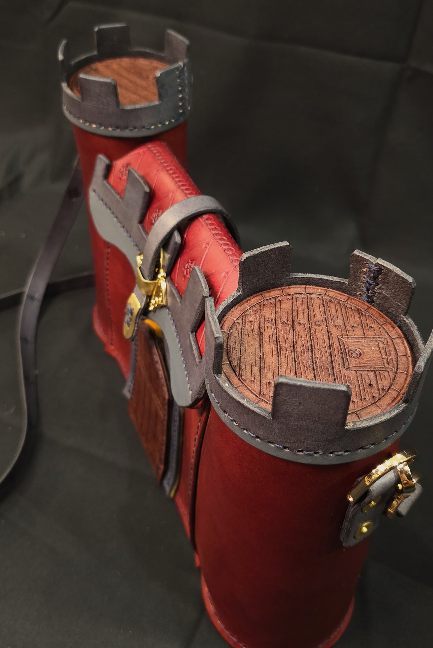 The Red-wall Castle Leather Bag - Burgundy and Grey