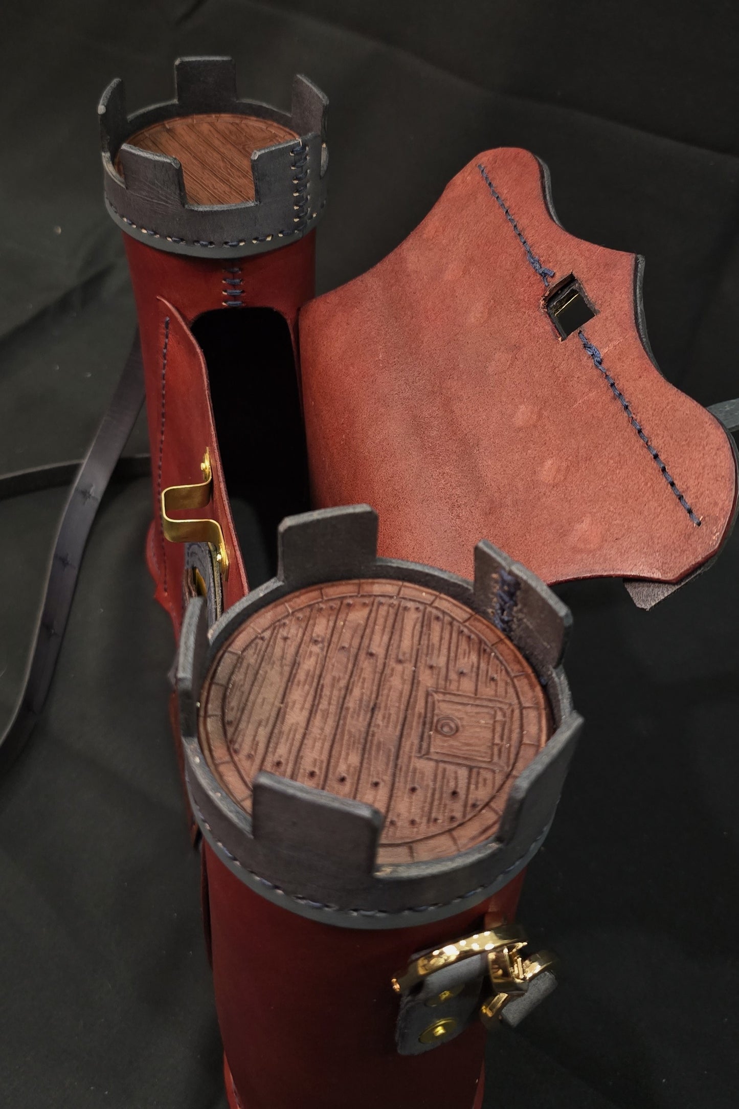 The Red-wall Castle Leather Bag - Burgundy and Grey