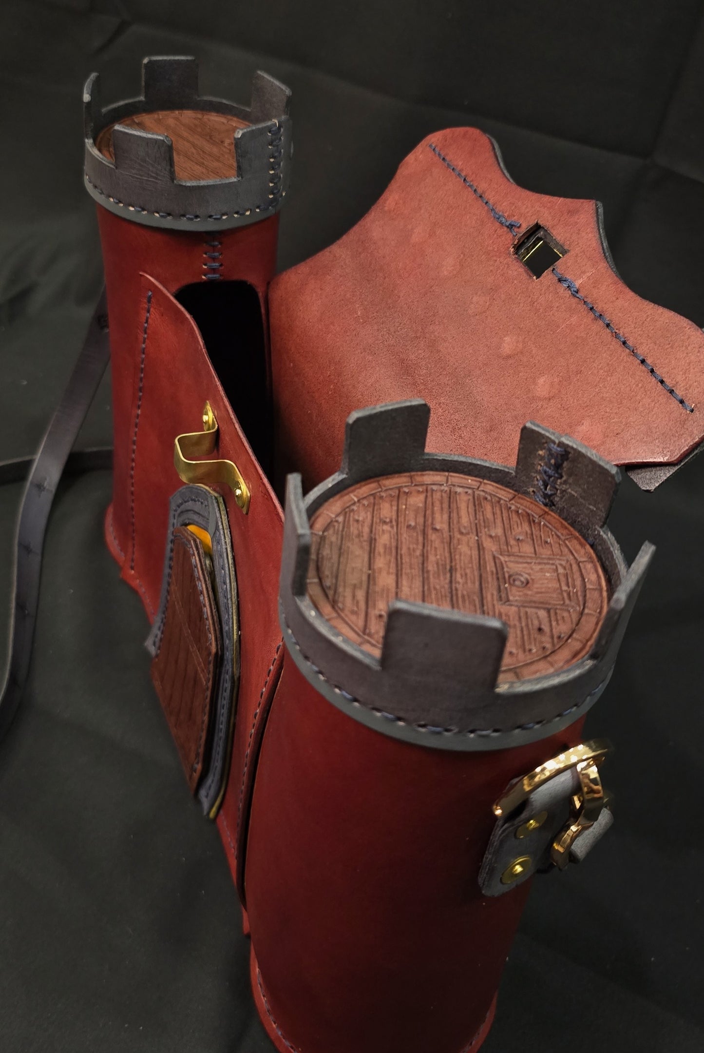 The Red-wall Castle Leather Bag - Burgundy and Grey