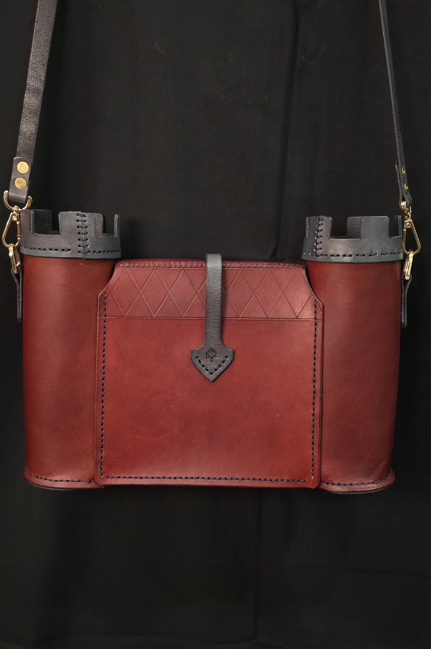The Red-wall Castle Leather Bag - Burgundy and Grey