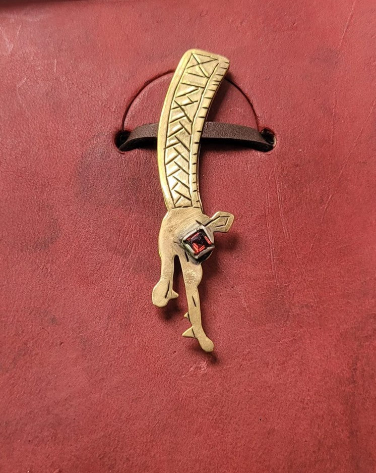 Brass dragon tie/ pocket clip- garnet