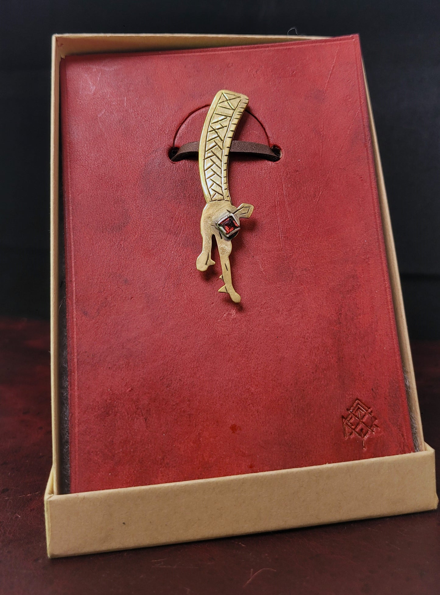 Brass dragon tie/ pocket clip- garnet