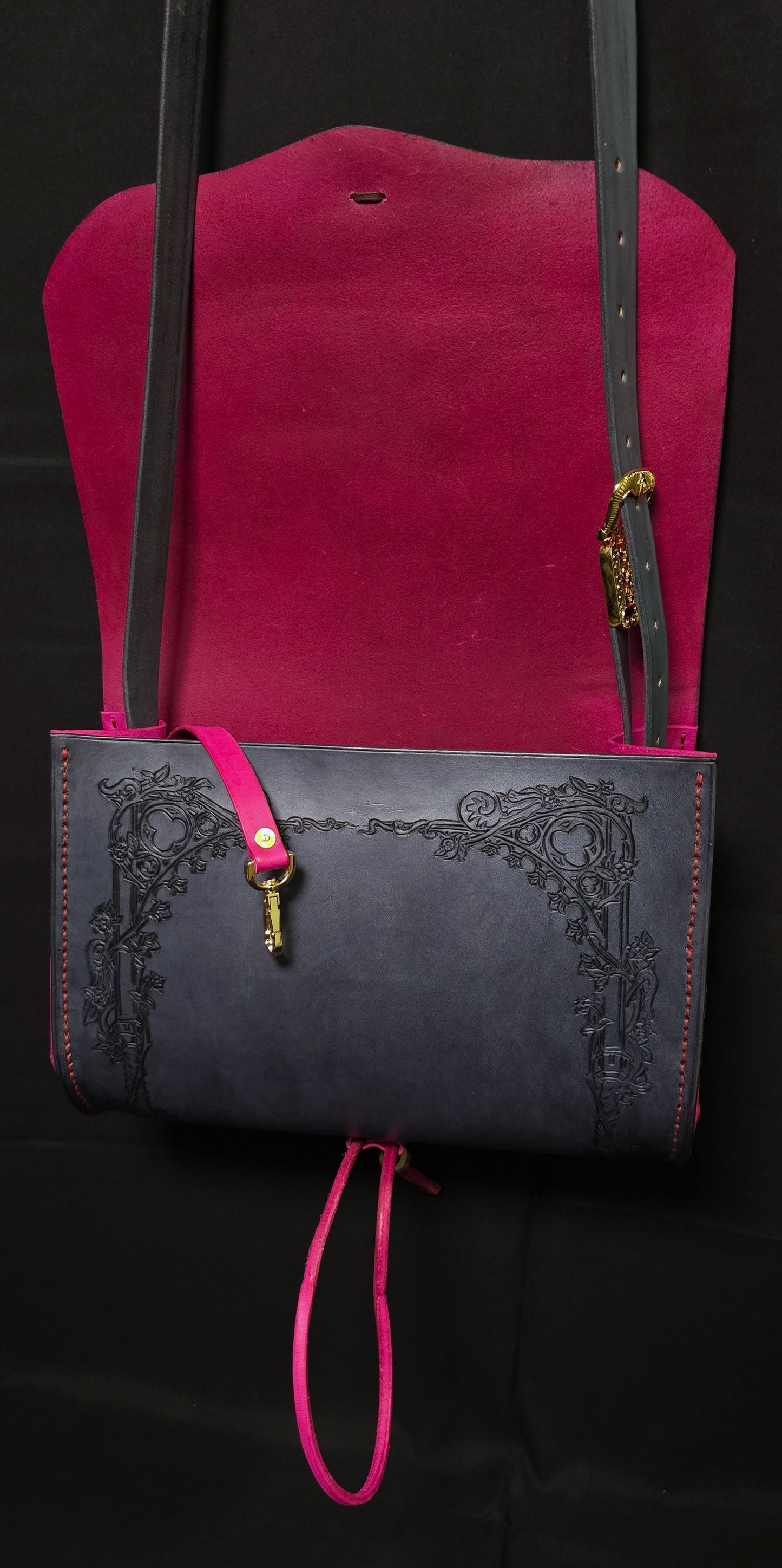 Illuminated Manuscript Rabbit Joust Vs Chimera Medieval leather Messenger Bag - 24K Gold Buckle