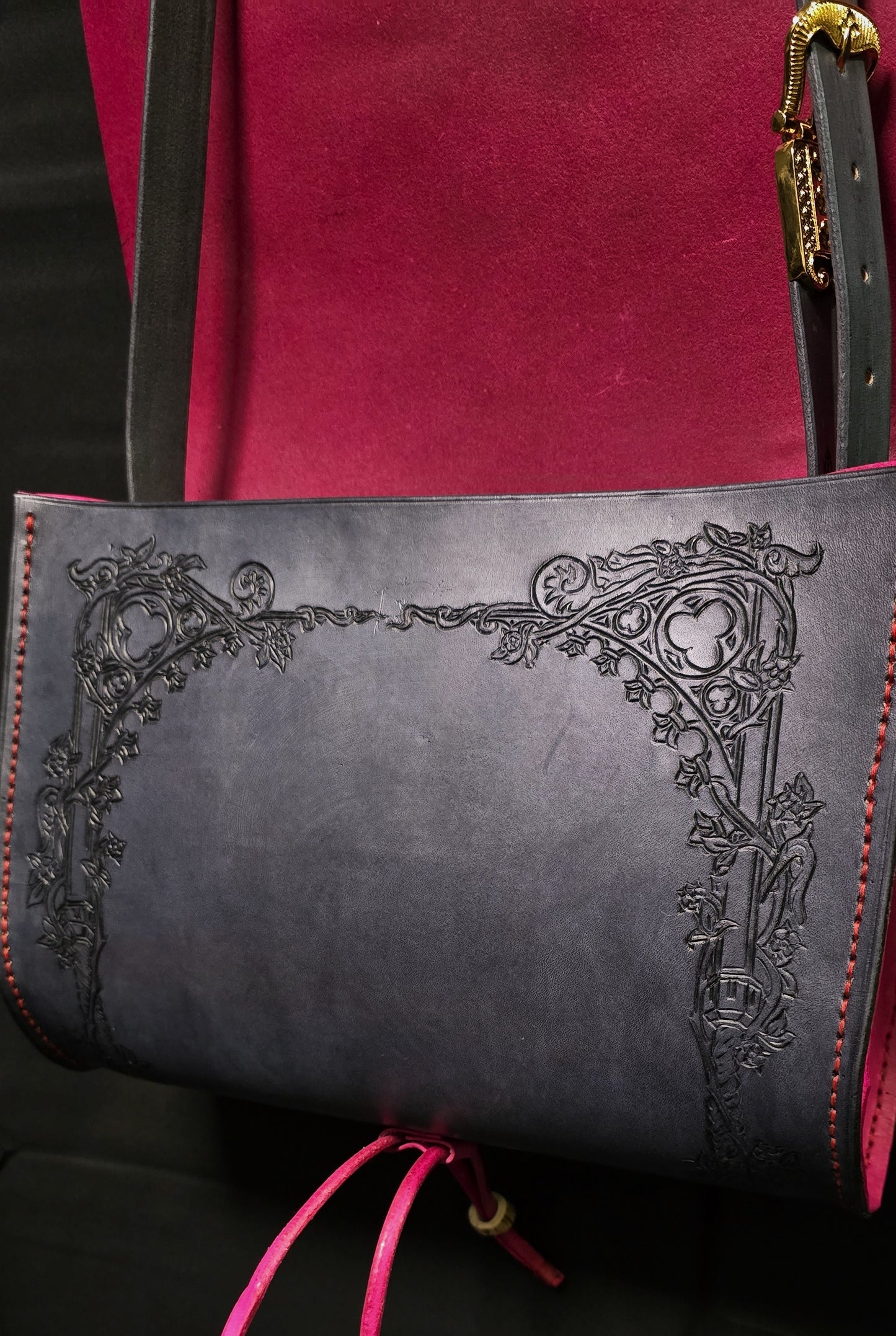 Illuminated Manuscript Rabbit Joust Vs Chimera Medieval leather Messenger Bag - 24K Gold Buckle