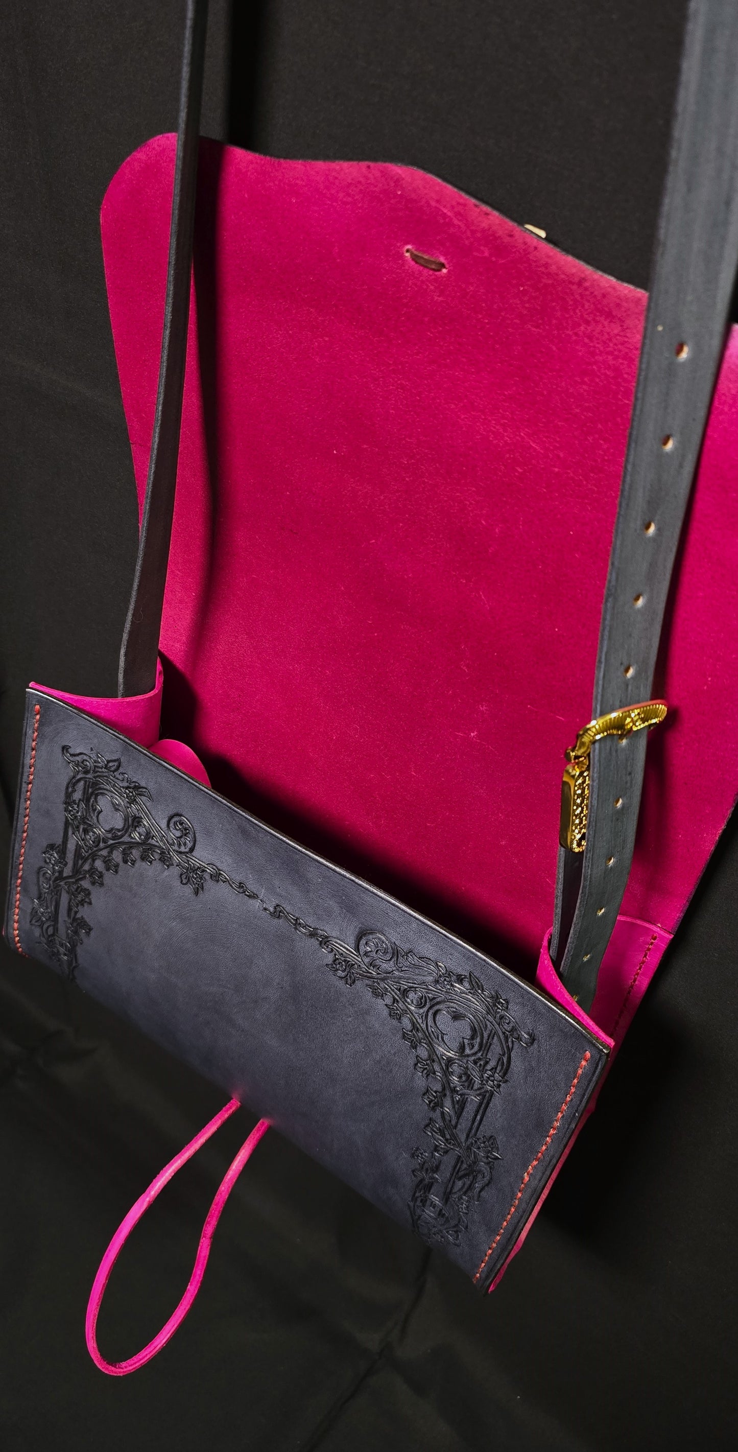 Illuminated Manuscript Rabbit Joust Vs Chimera Medieval leather Messenger Bag - 24K Gold Buckle
