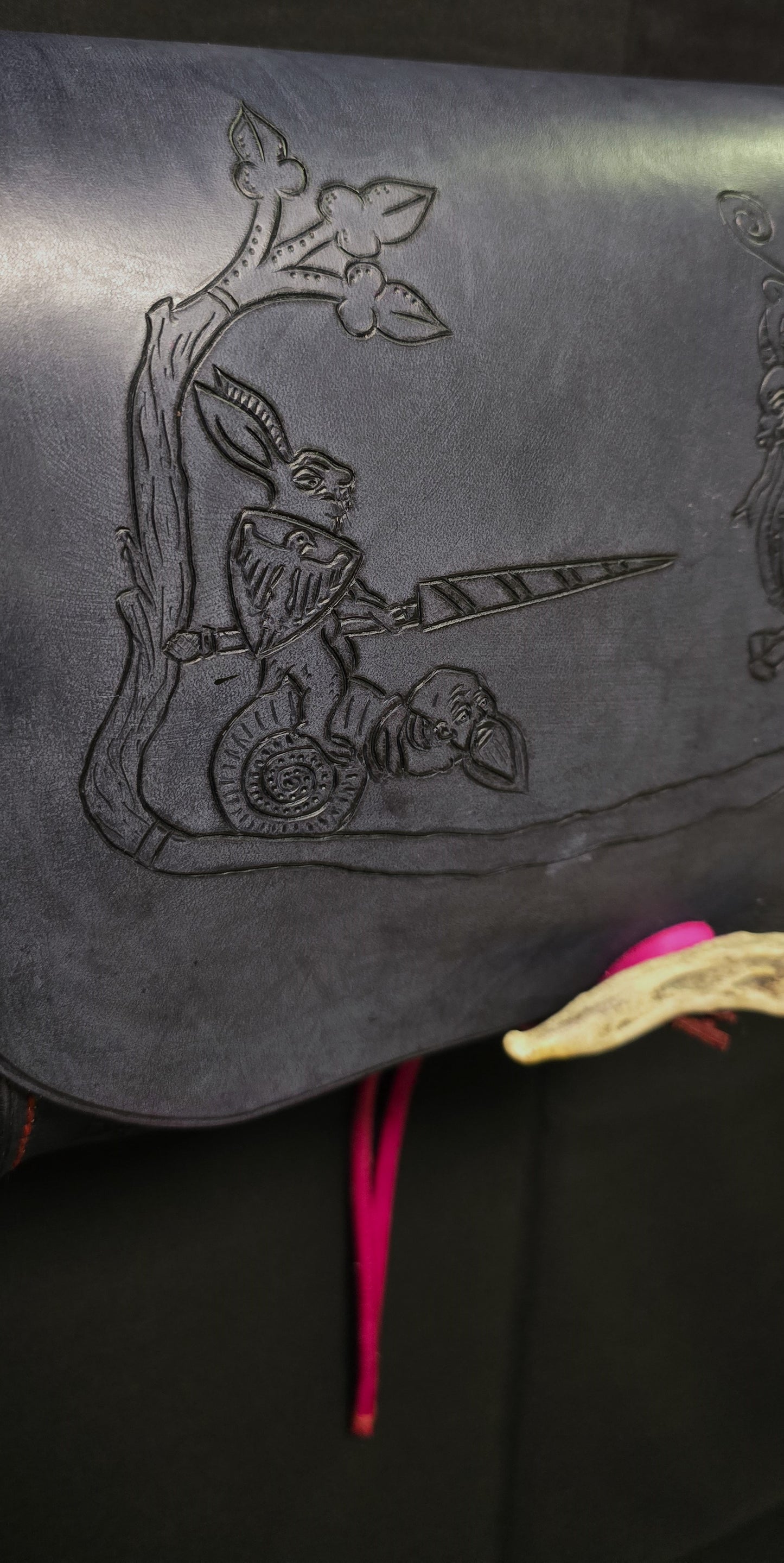 Illuminated Manuscript Rabbit Joust Vs Chimera Medieval leather Messenger Bag - 24K Gold Buckle