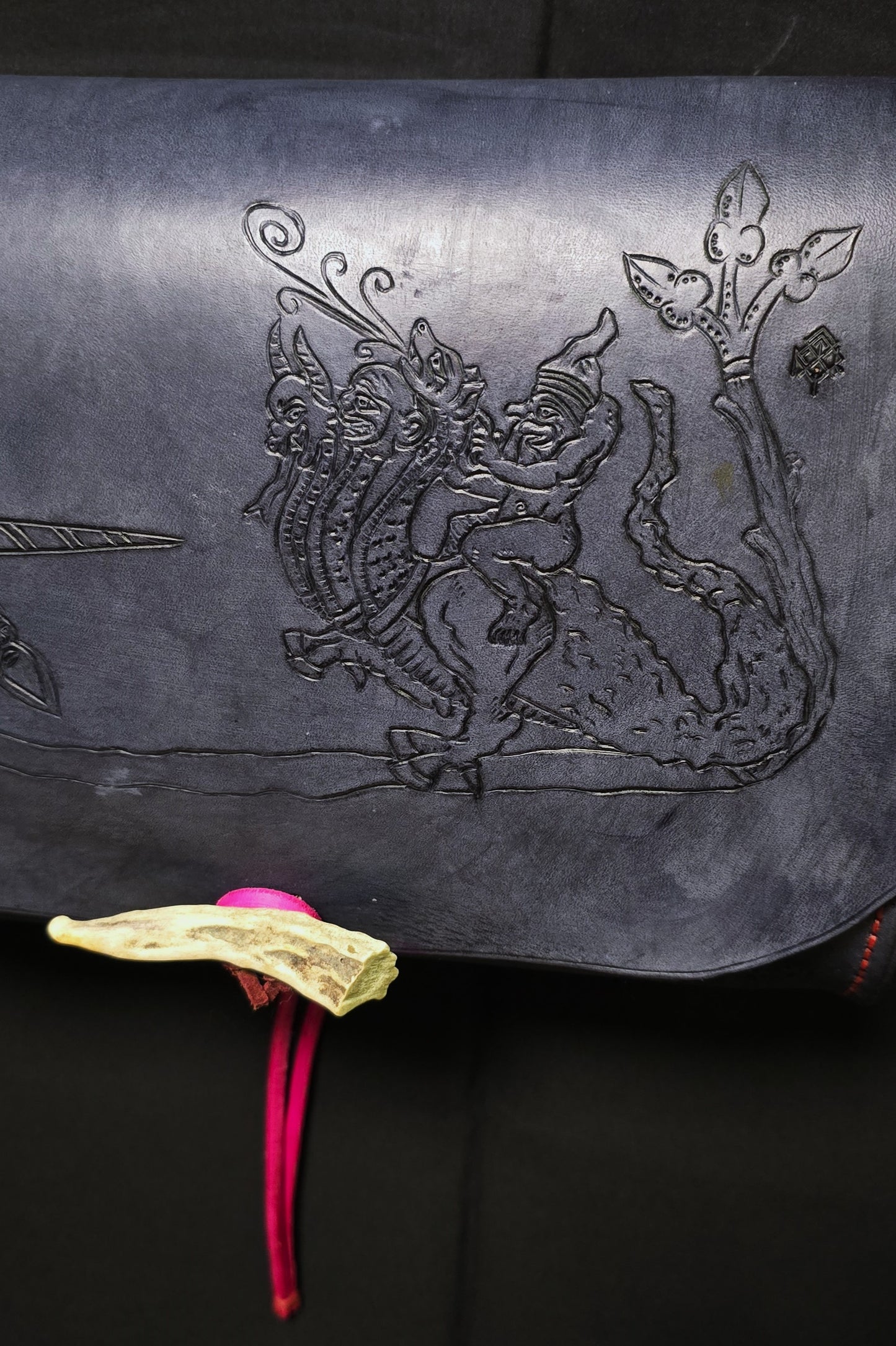 Illuminated Manuscript Rabbit Joust Vs Chimera Medieval leather Messenger Bag - 24K Gold Buckle