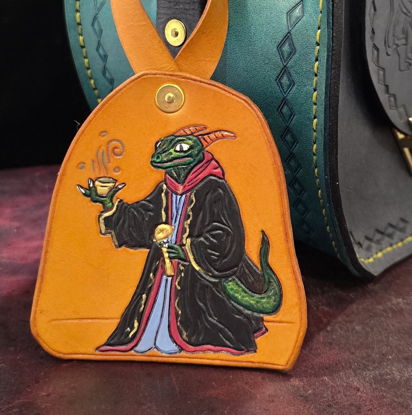 Leather Purse Tag- Horned Lizard Mage