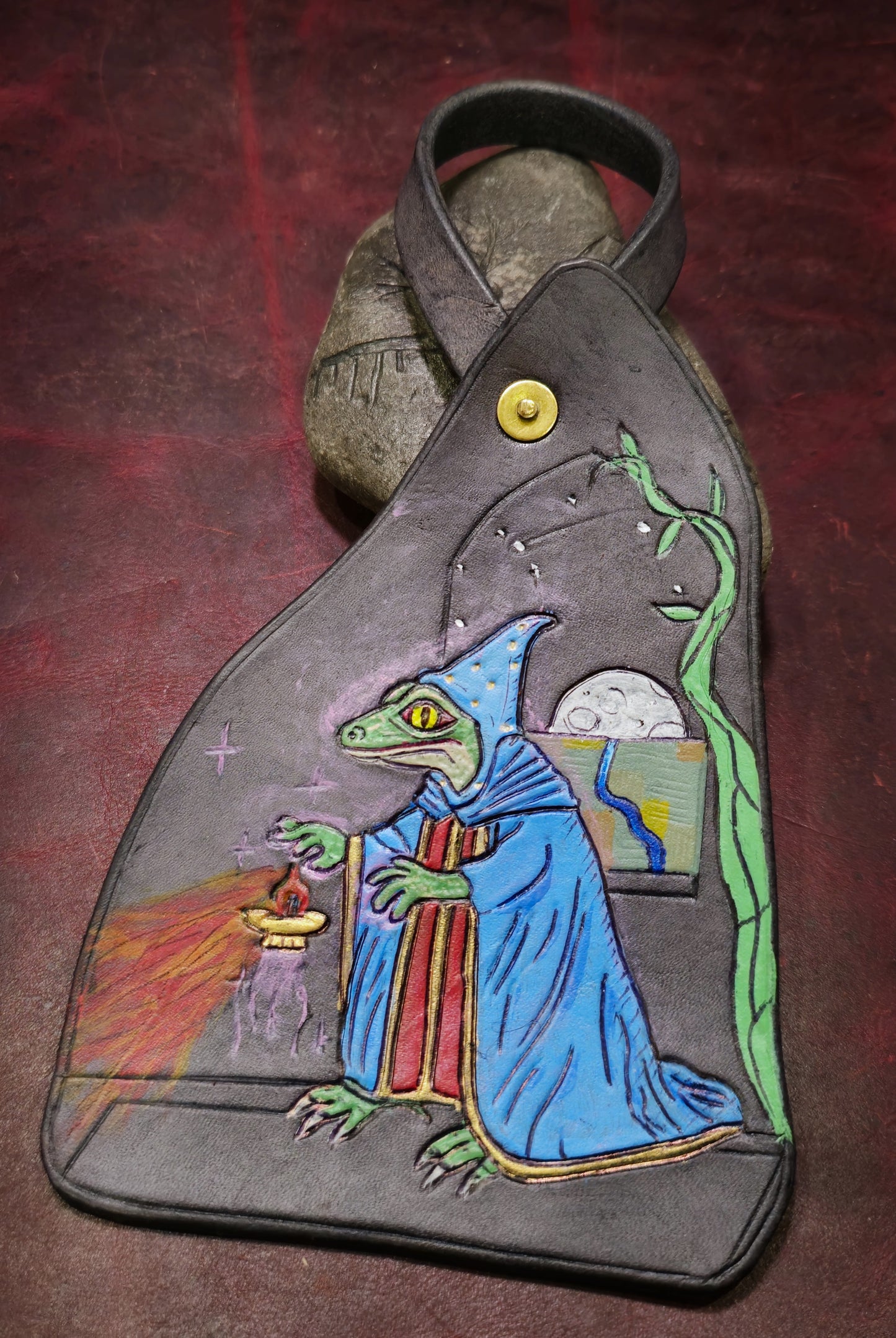 Leather Purse Tag- Lizard Wizard "I cast Fire Ball"