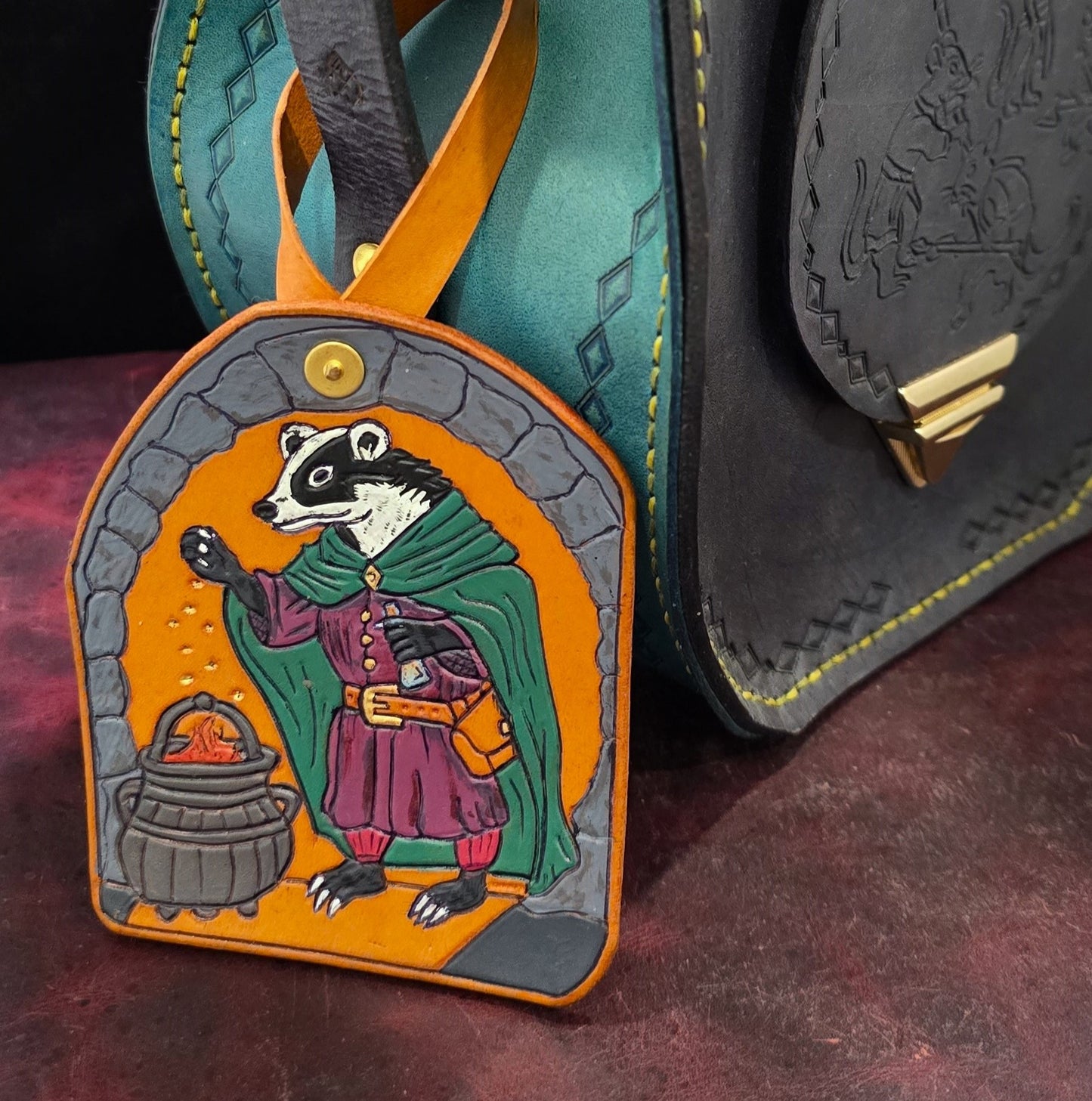 Leather Purse Tag- Badger alchemist