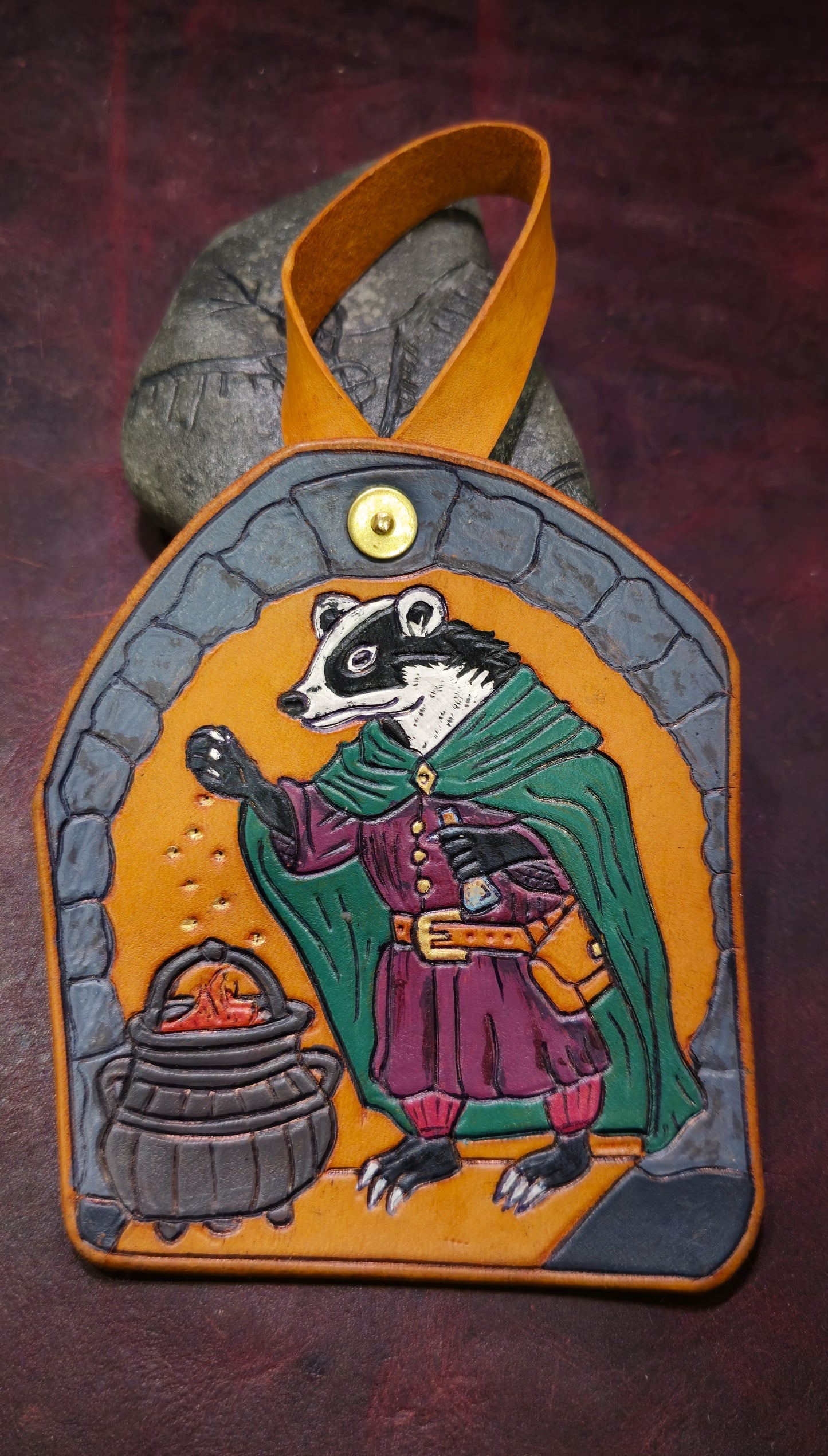 Leather Purse Tag- Badger alchemist