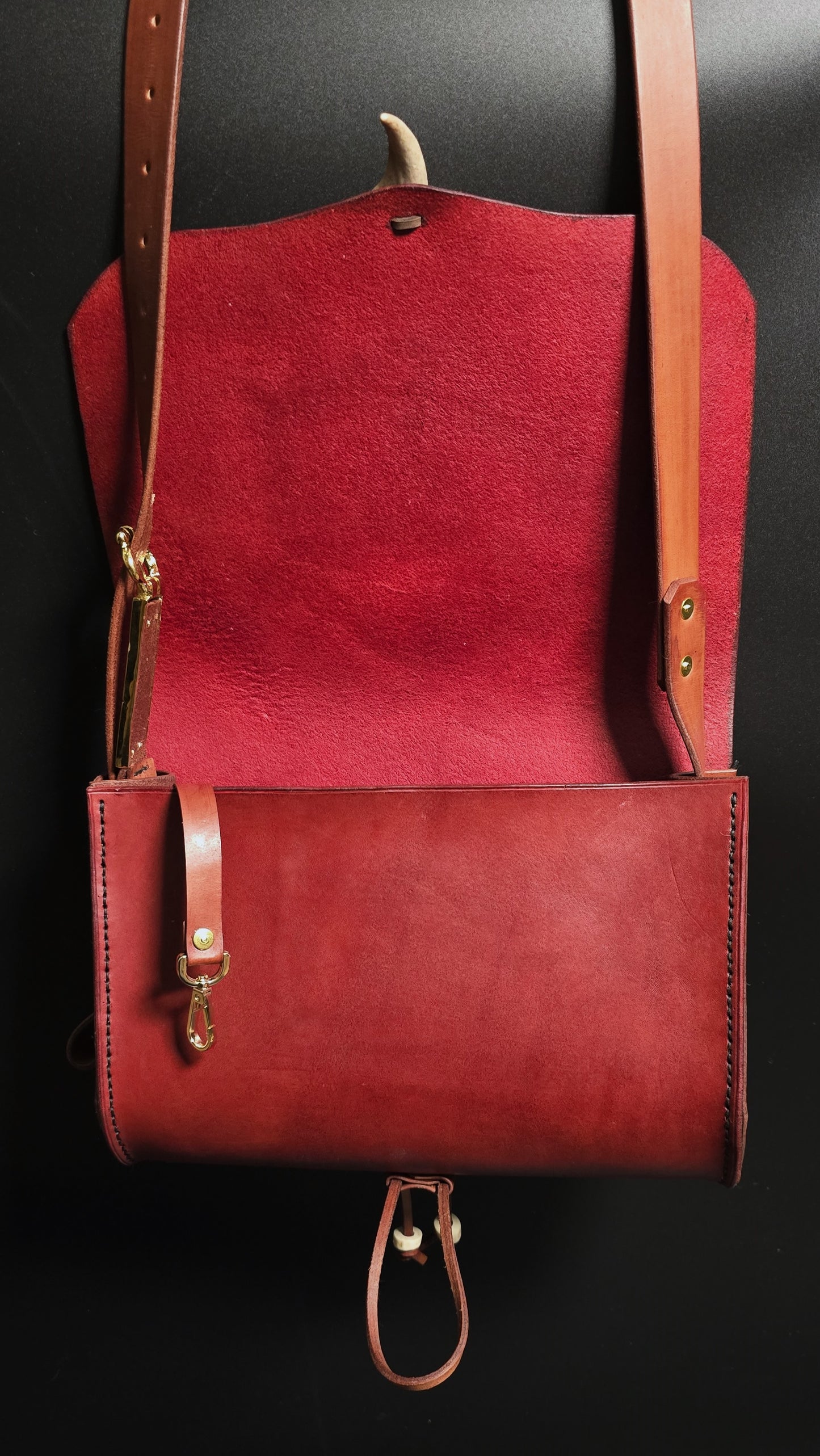 Fox King Leather Messenger Bag - 24K gold Buckle