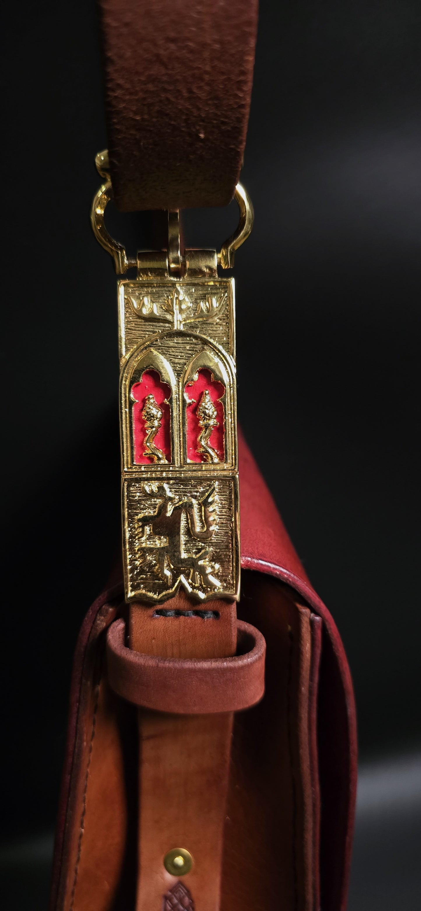 Fox King Leather Messenger Bag - 24K gold Buckle