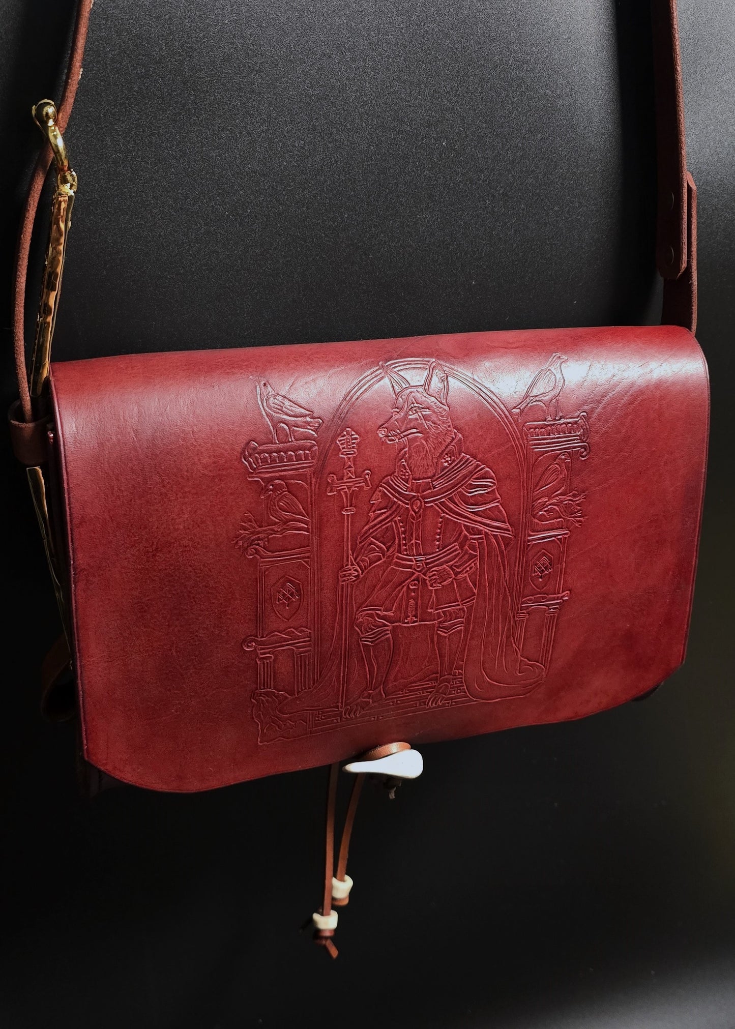 Fox King Leather Messenger Bag - 24K gold Buckle