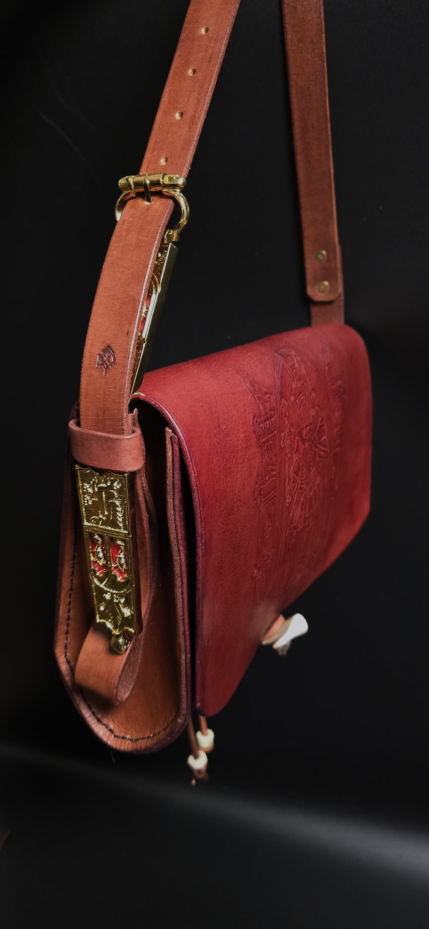Fox King Leather Messenger Bag - 24K gold Buckle