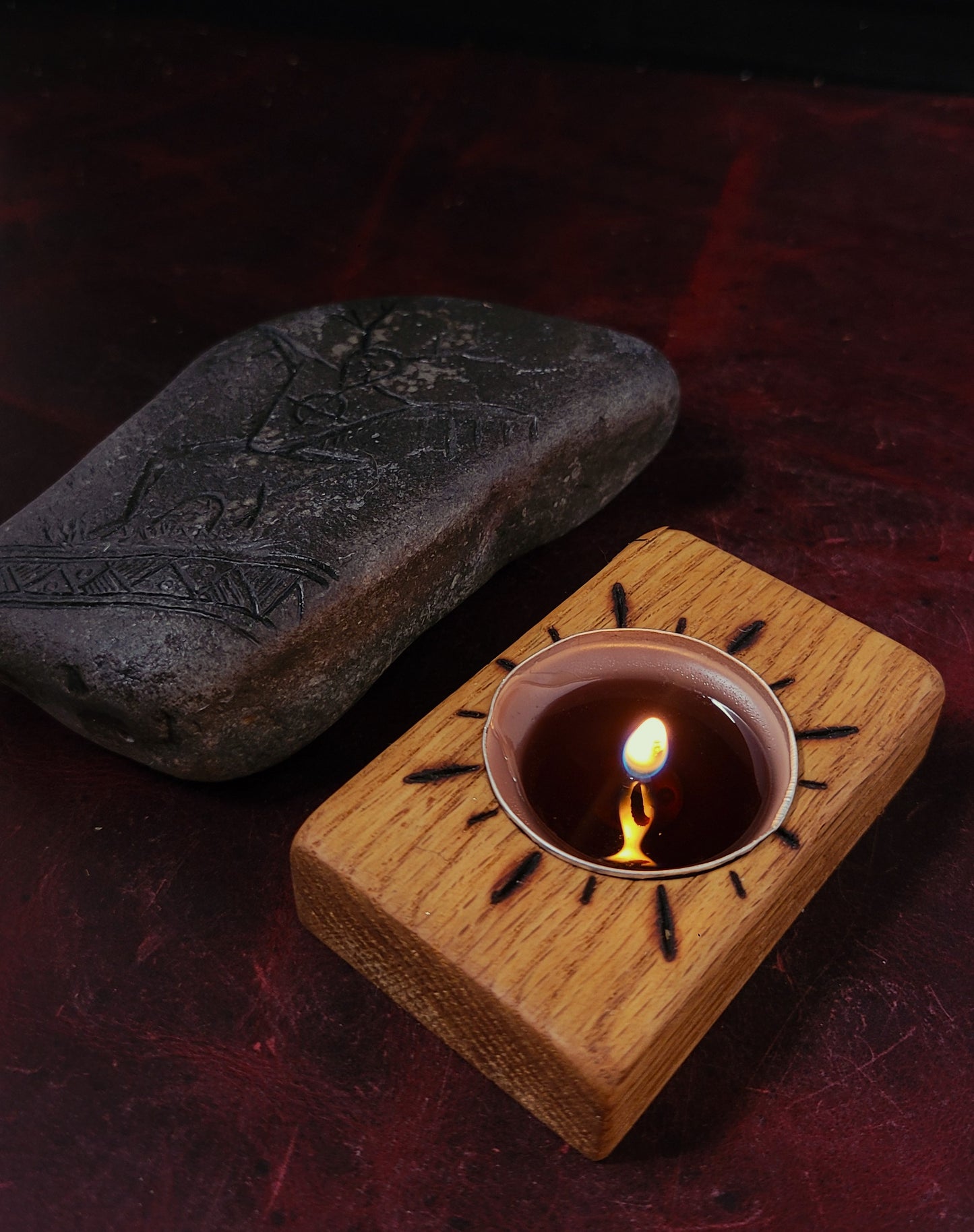 Oak candle holder- wood burn