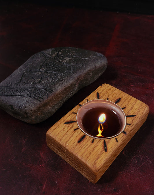 Oak candle holder- wood burn