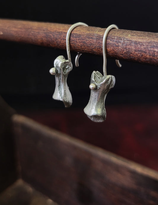 Pewter Sand Cast Turtle Bone Earrings 3