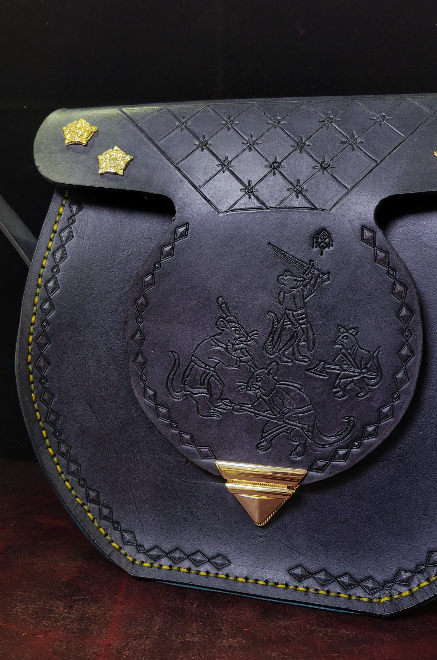 Large Leather Purse - Grey and Teal - "The Great Rodent War"