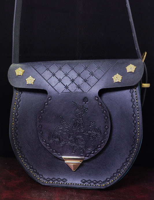 Large Leather Purse - Grey and Teal - "The Great Rodent War"