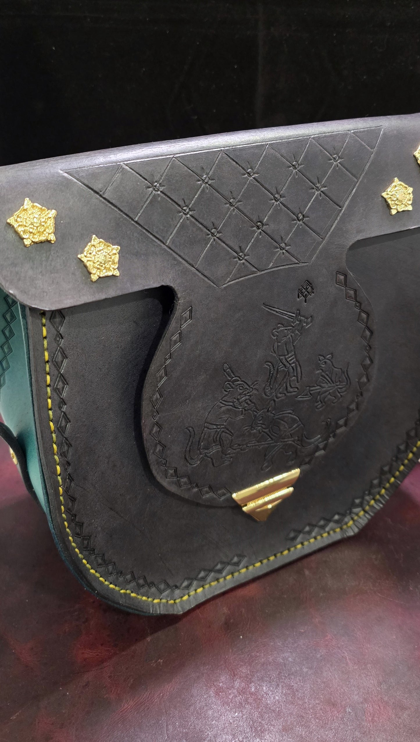 Large Leather Purse - Grey and Teal - "The Great Rodent War"