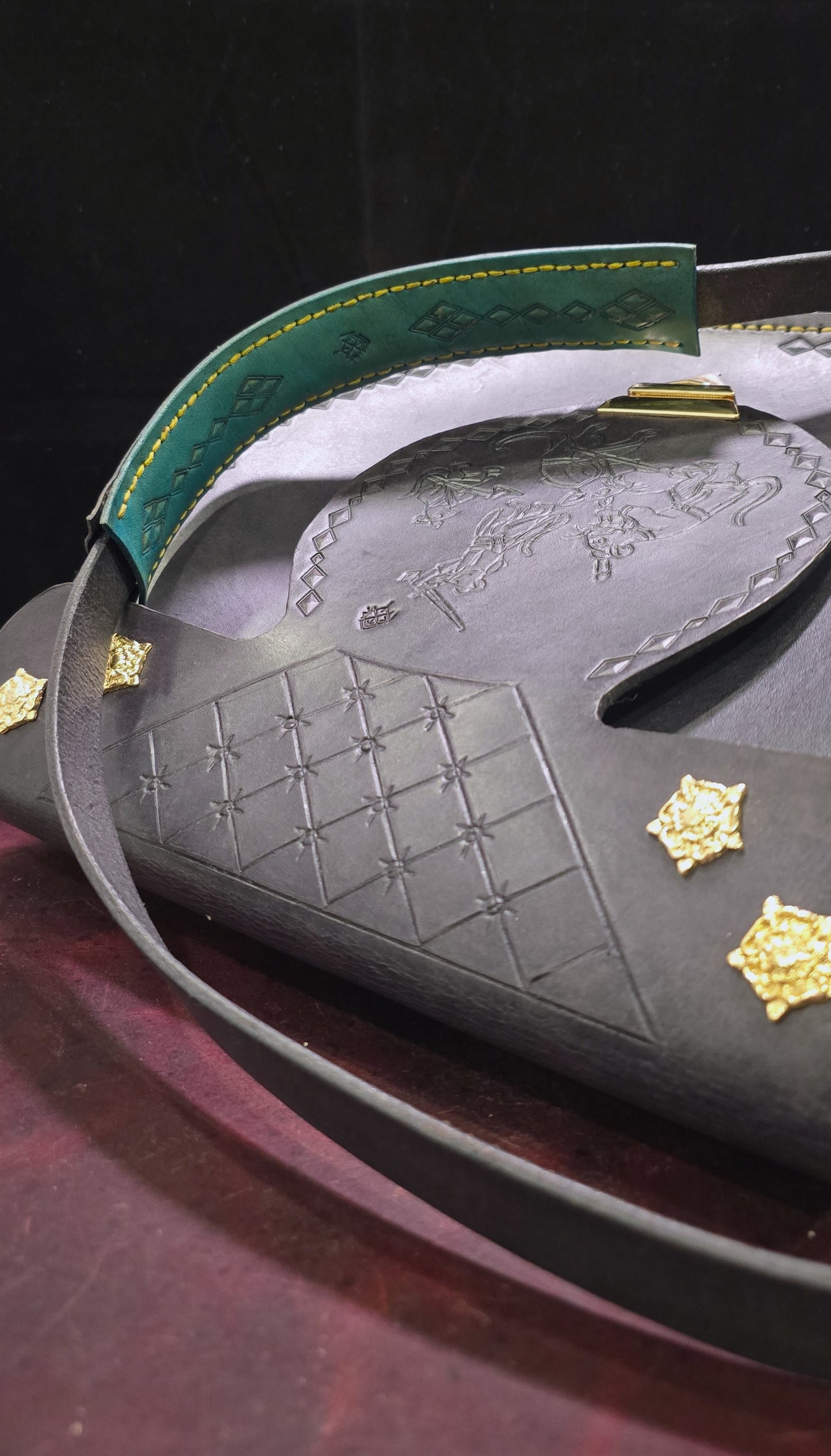 Large Leather Purse - Grey and Teal - "The Great Rodent War"