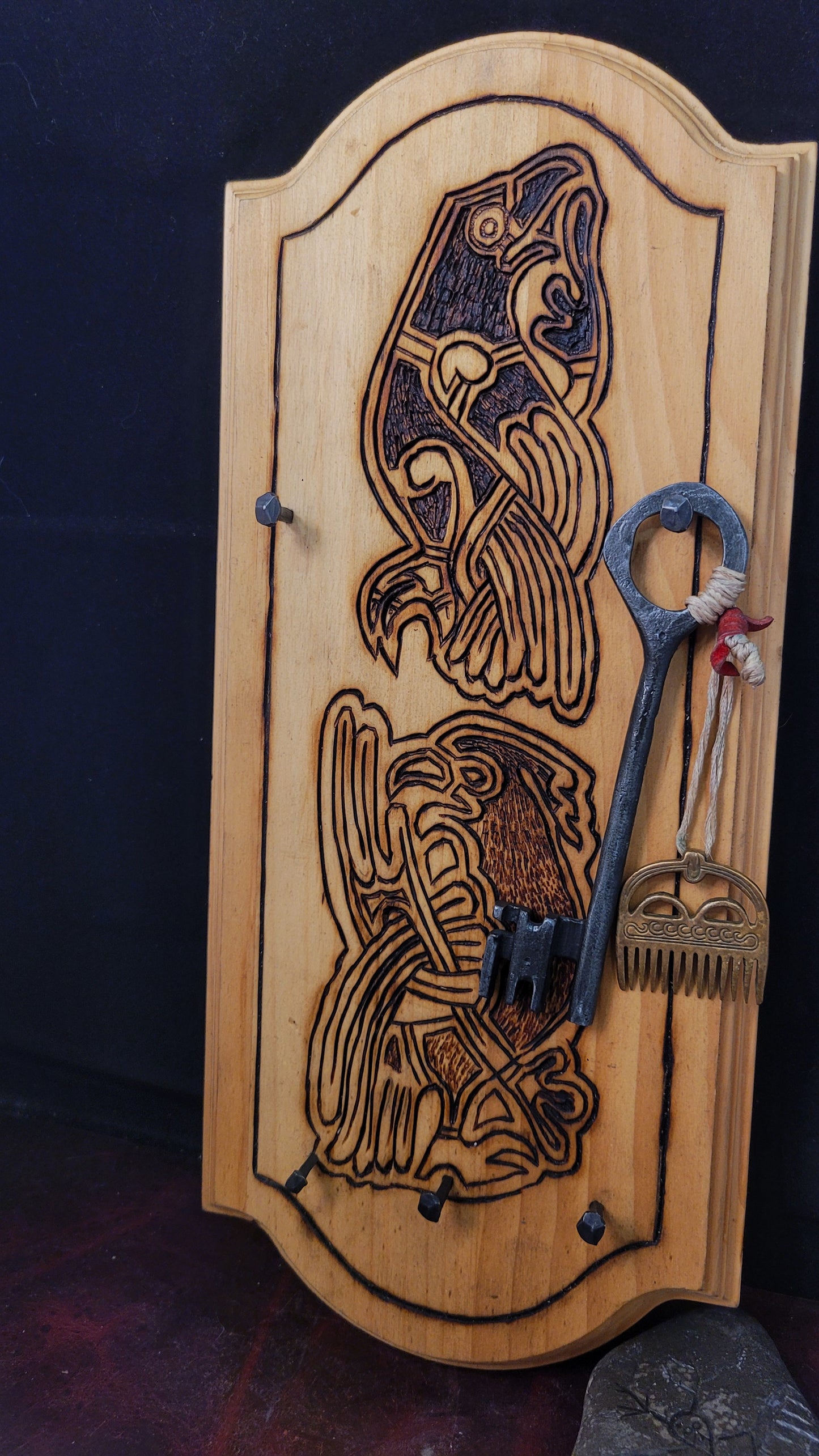 wood key rack - Norse Raven & Eagle