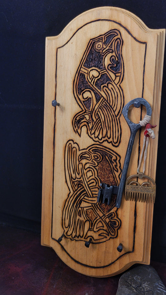 wood key rack - Norse Raven & Eagle